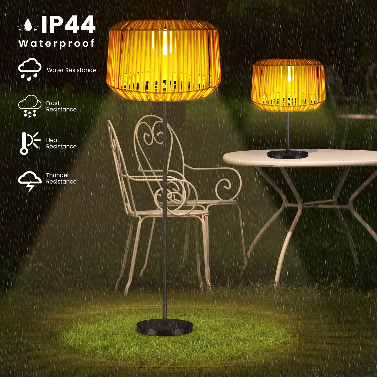 shumi Solar Outdoor Floor Lamp, Waterproof Rattan Design for Patio, Brown, Model HST1223
