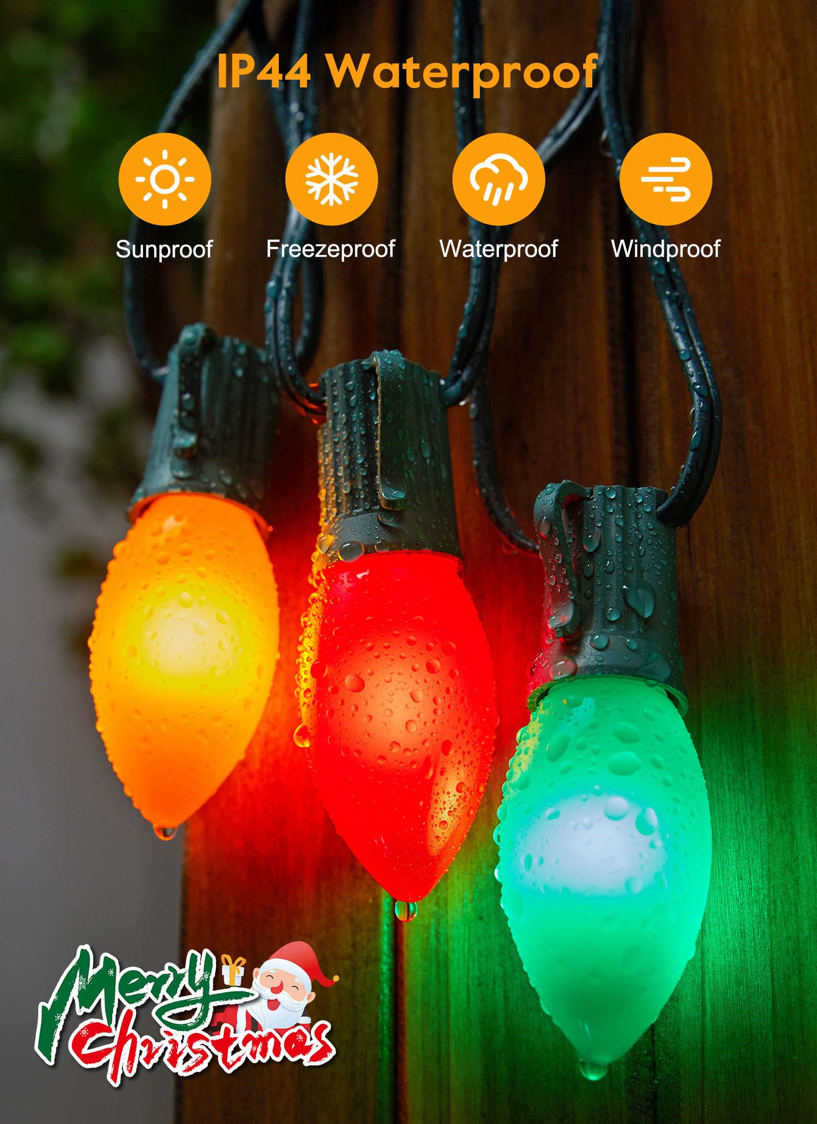 Vintage C9 Led Christmas Lights Outdoor, 200 Feet String With 100 Shatterproof Bulbs, Waterproof Connectable Tree Lights For Out