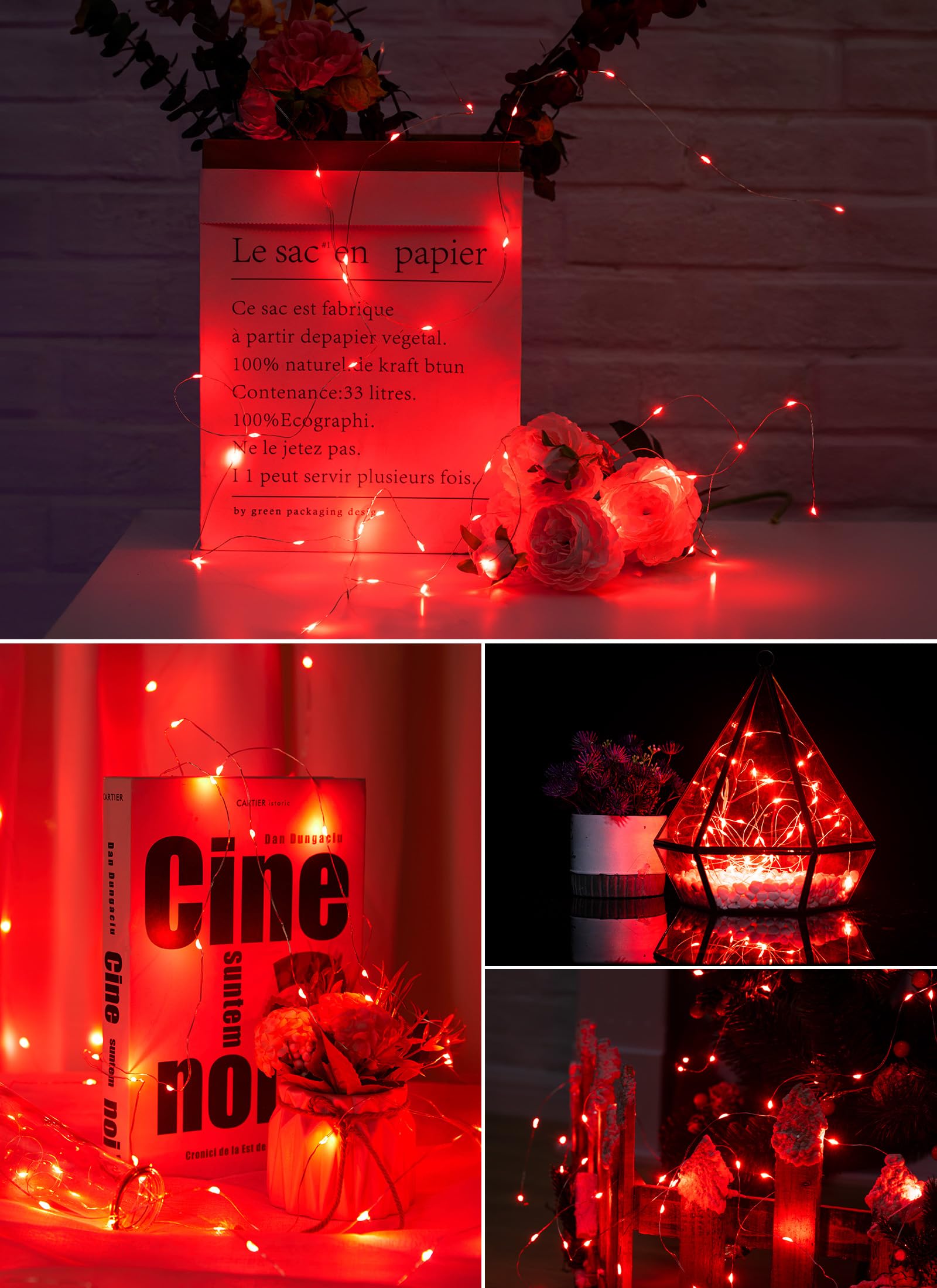 Minetom Fairy Lights Battery Operated, 33Feet 100 Leds Mini Battery Powered String Lights, Waterproof Twinkle Lights Mason Jar Lights For Indoor Home Wedding Christmas Decoration, Red