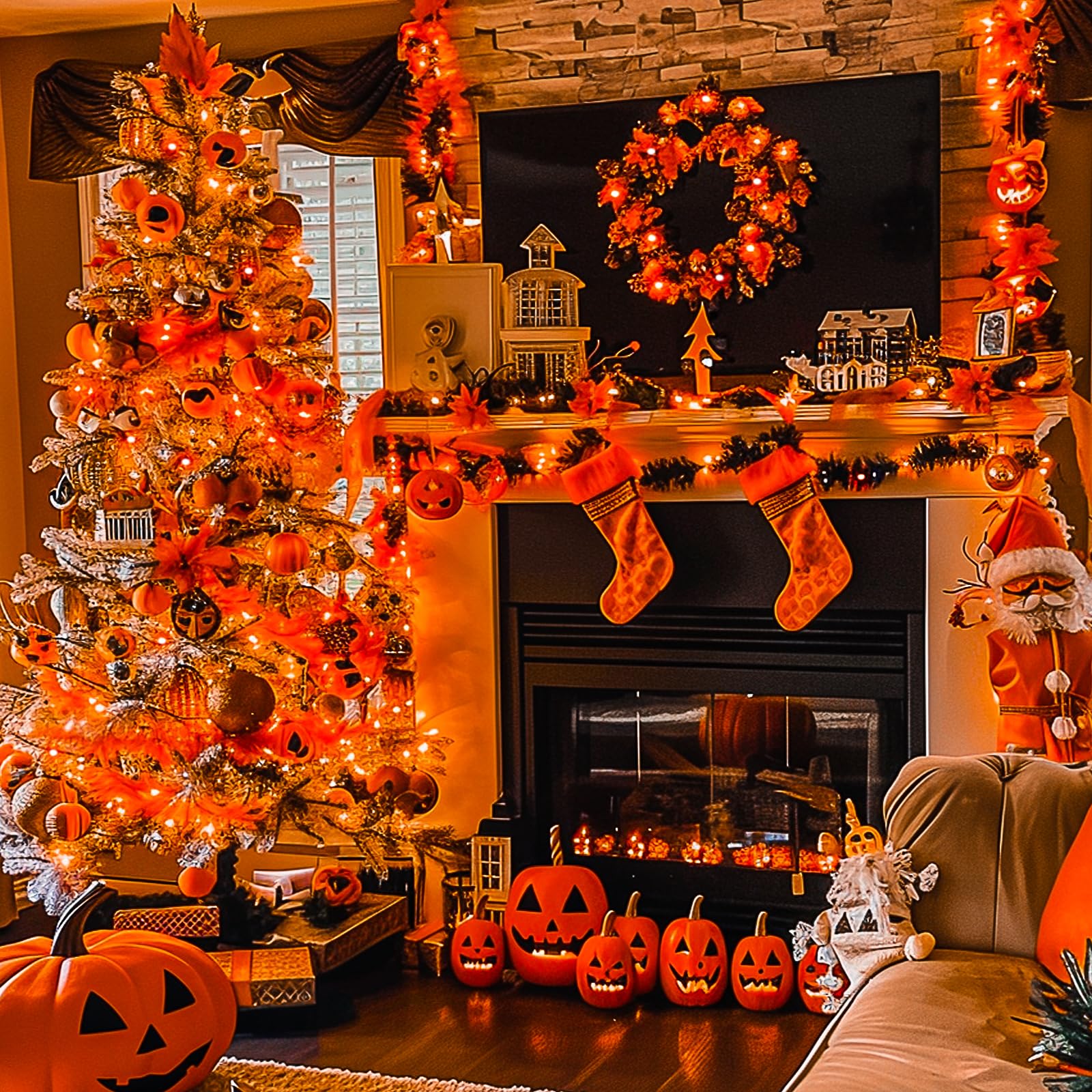 Jmexsuss 66Ft 200 Led Halloween Lights Outdoor, Connectable Halloween Orange String Lights Indoor Clear Wire, Fall Lights Plug I