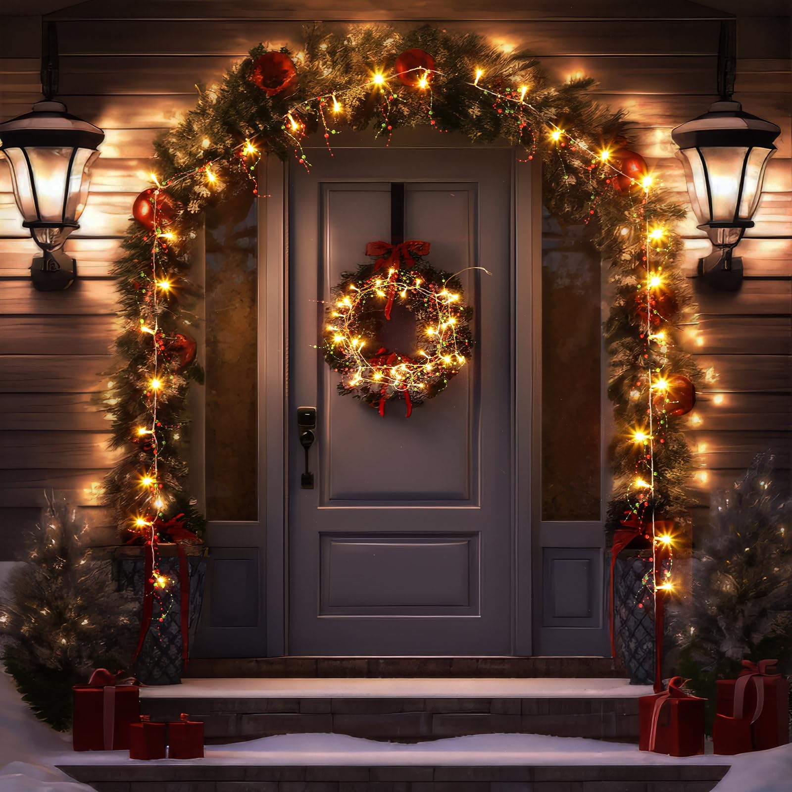 Mudder 30 LEDs Christmas Fairy Lights with Mistletoe Decoration Berry Beaded Garland for Christmas Home Indoor Decor (Rose Gold)