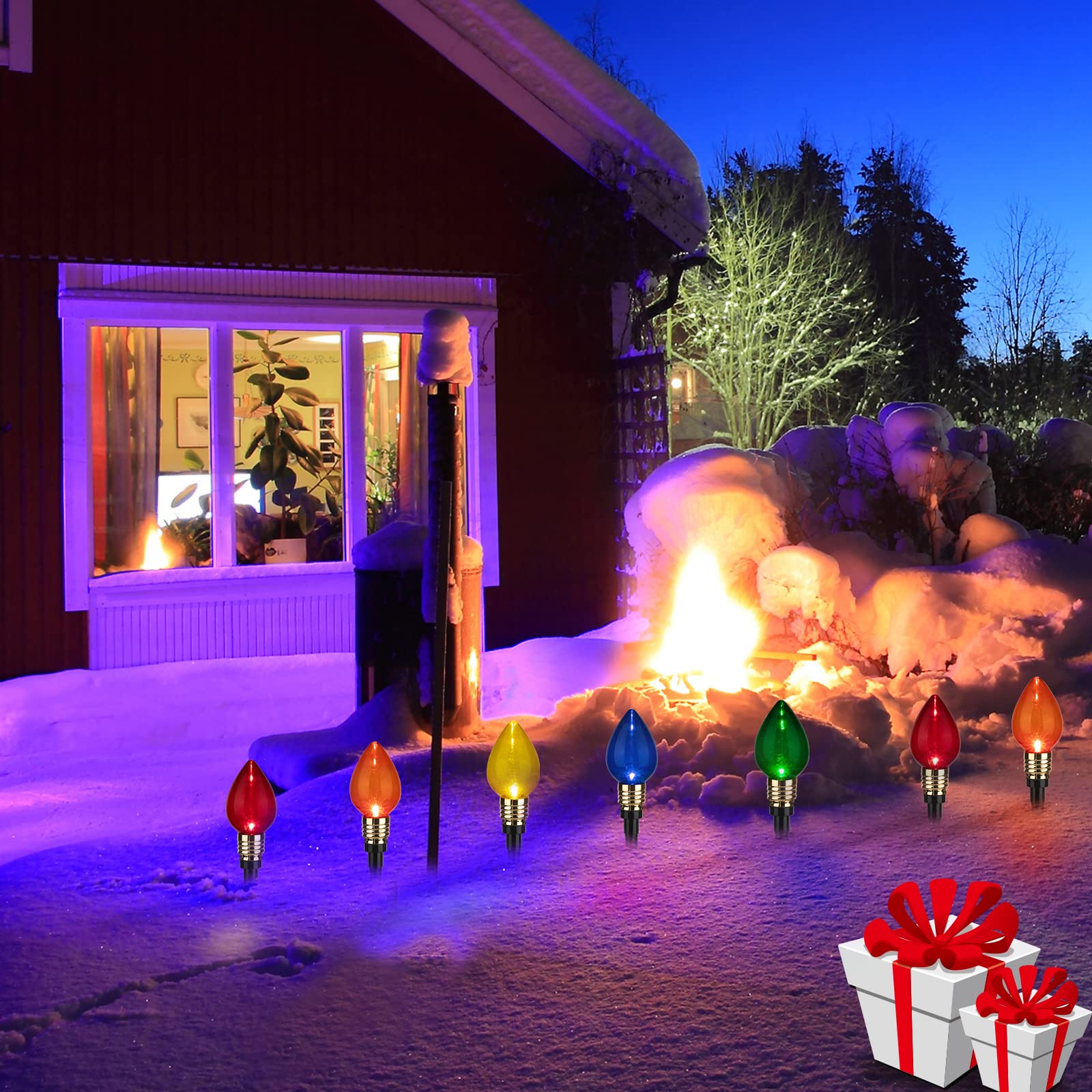 Brightown C9 Christmas Pathway Lights - 4 Pack, 69.6 Ft, Waterproof, Multicolor for Yard, Sidewalk & Driveway Decorations