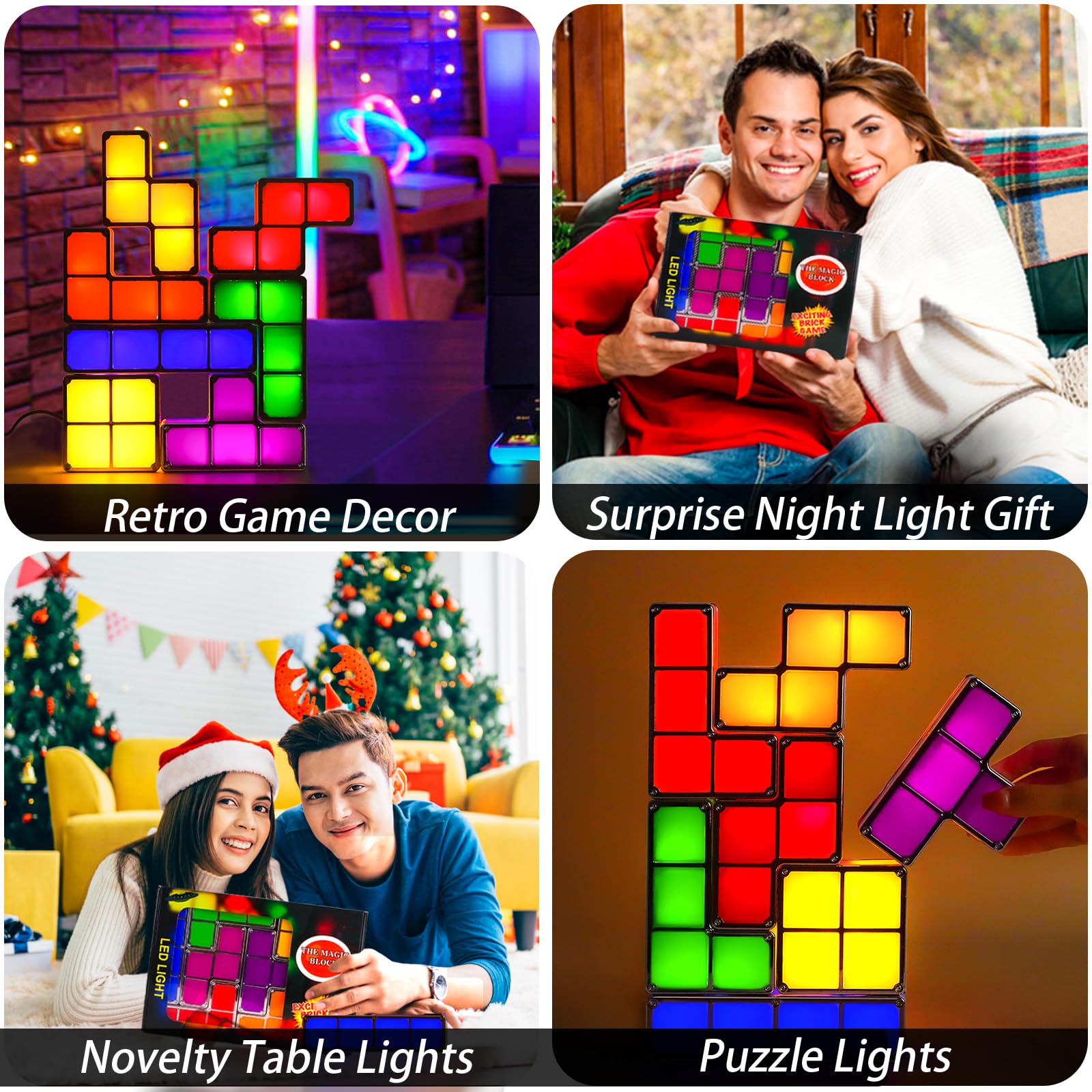 Aveki Tangram Stackable Night Light, 7 Colors Led Puzzle Lamp - Usb Powered Gamer Decor