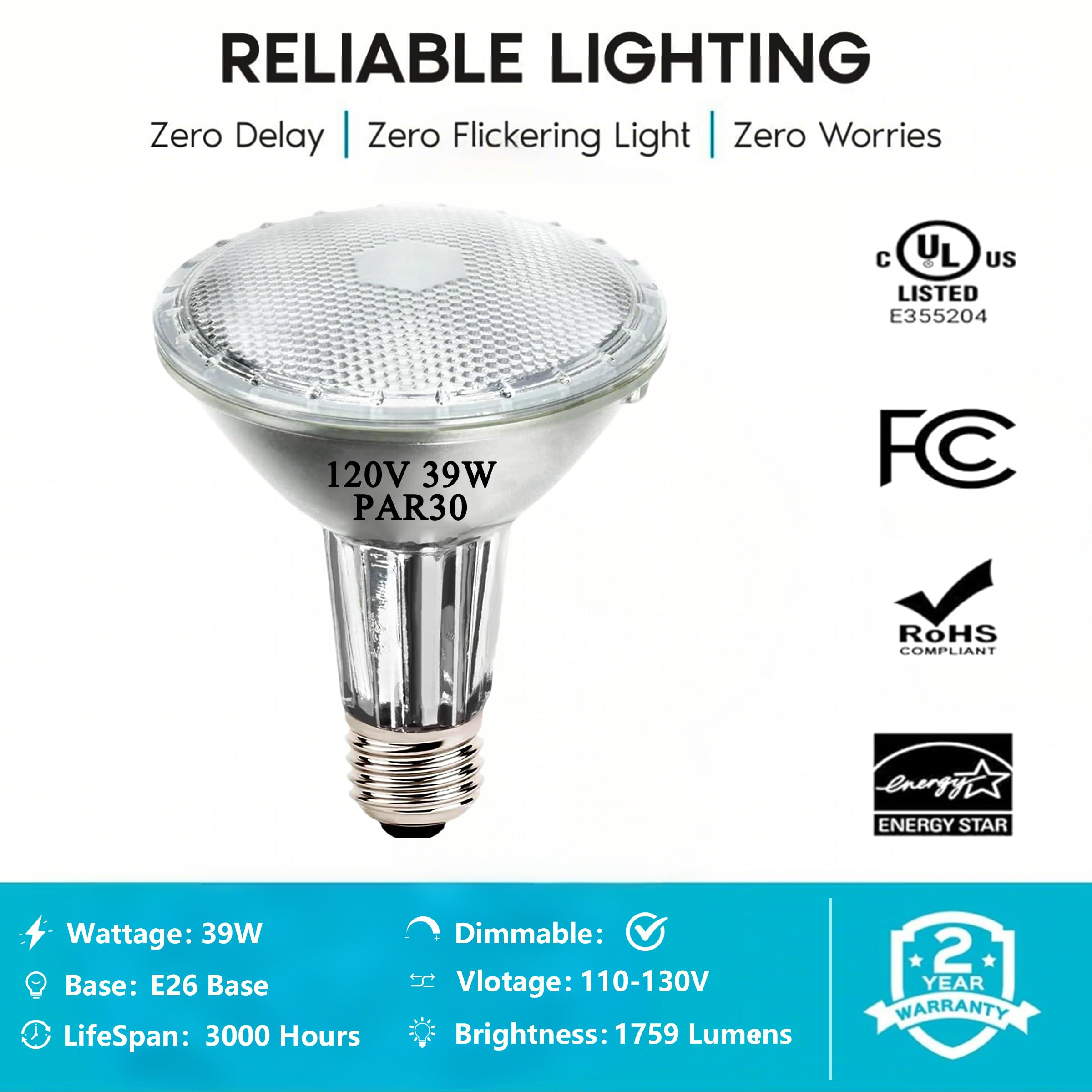 Misdood Par30 Long Neck Halogen Flood Light Bulbs  120V 39W  Dimmable High Output  E26 Medium Base  2700K Warm Lighting  3000 Hours For Recessed Light Bulb  6 Pack