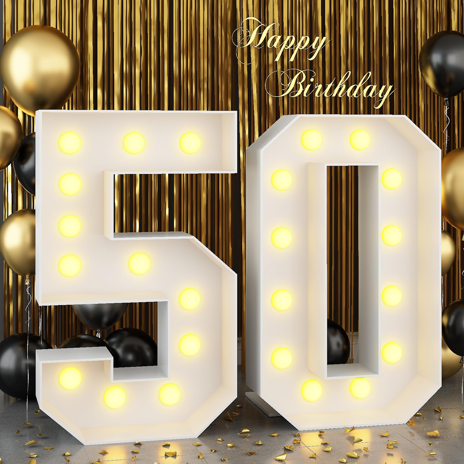 Paeyeq 4ft Light Up Number 50 Marquee Sign with Bulbs, White Cardboard, Thick Foam, Birthday Party Decorations