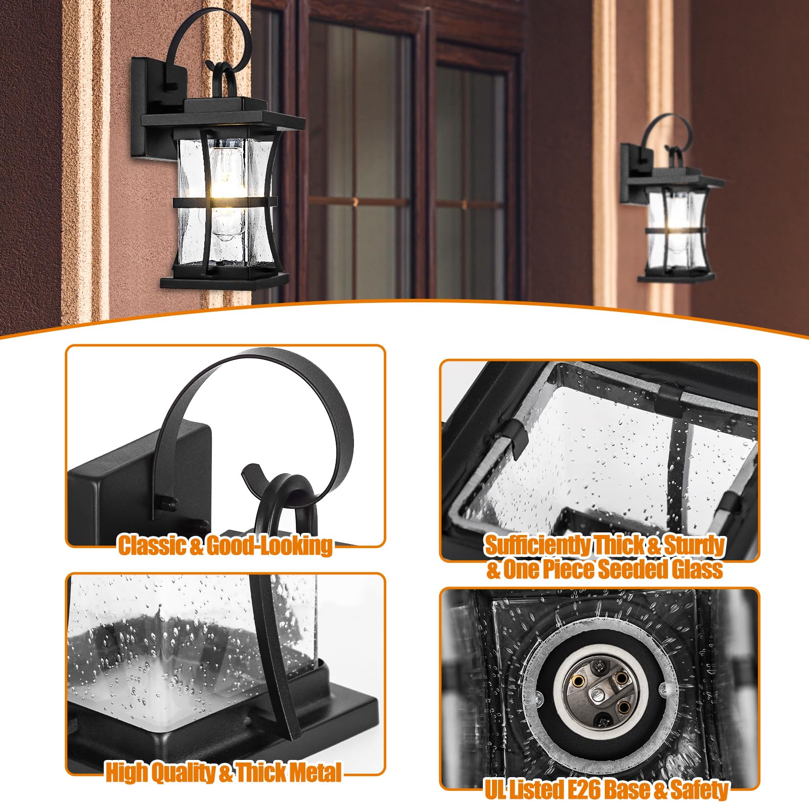 2 Packs Outdoor Wall Light - Modern Black Exterior Light Fixture Waterproof Porch Sconces Wall Mounted Lighting, Anti-Rust Rustic Wall Sconce For House Garage, Doorway, Front Door Entryway, E26
