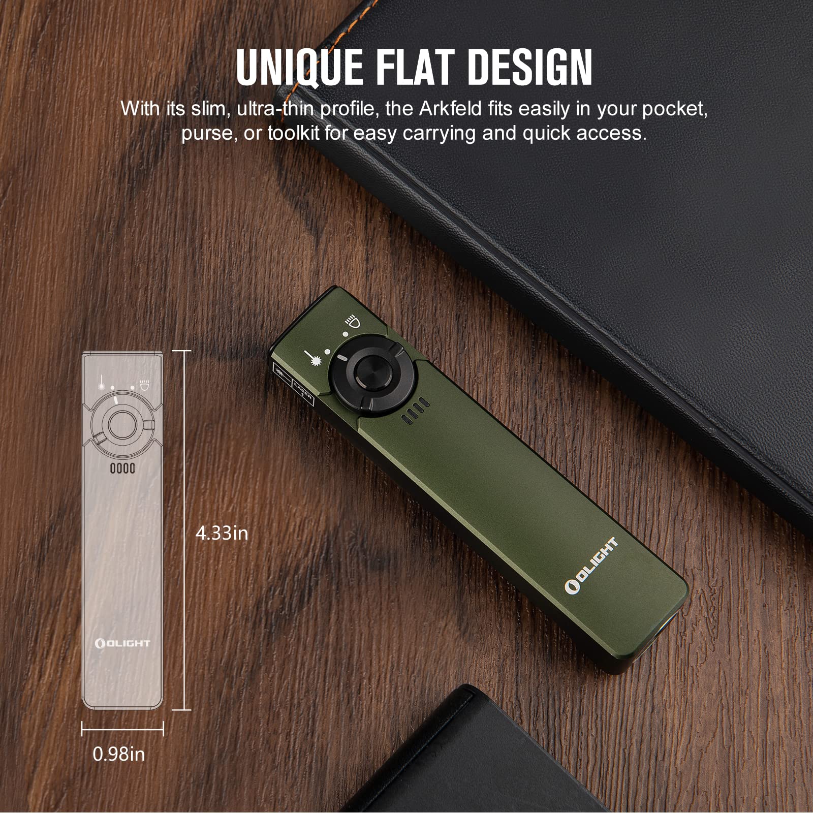 OLIGHT Arkfeld EDC Flashlight, 1000 Lumens, Green Beam & White LED, Aluminum, OD Green, Model O-Arkfeld-ODG-CW#US-FBA