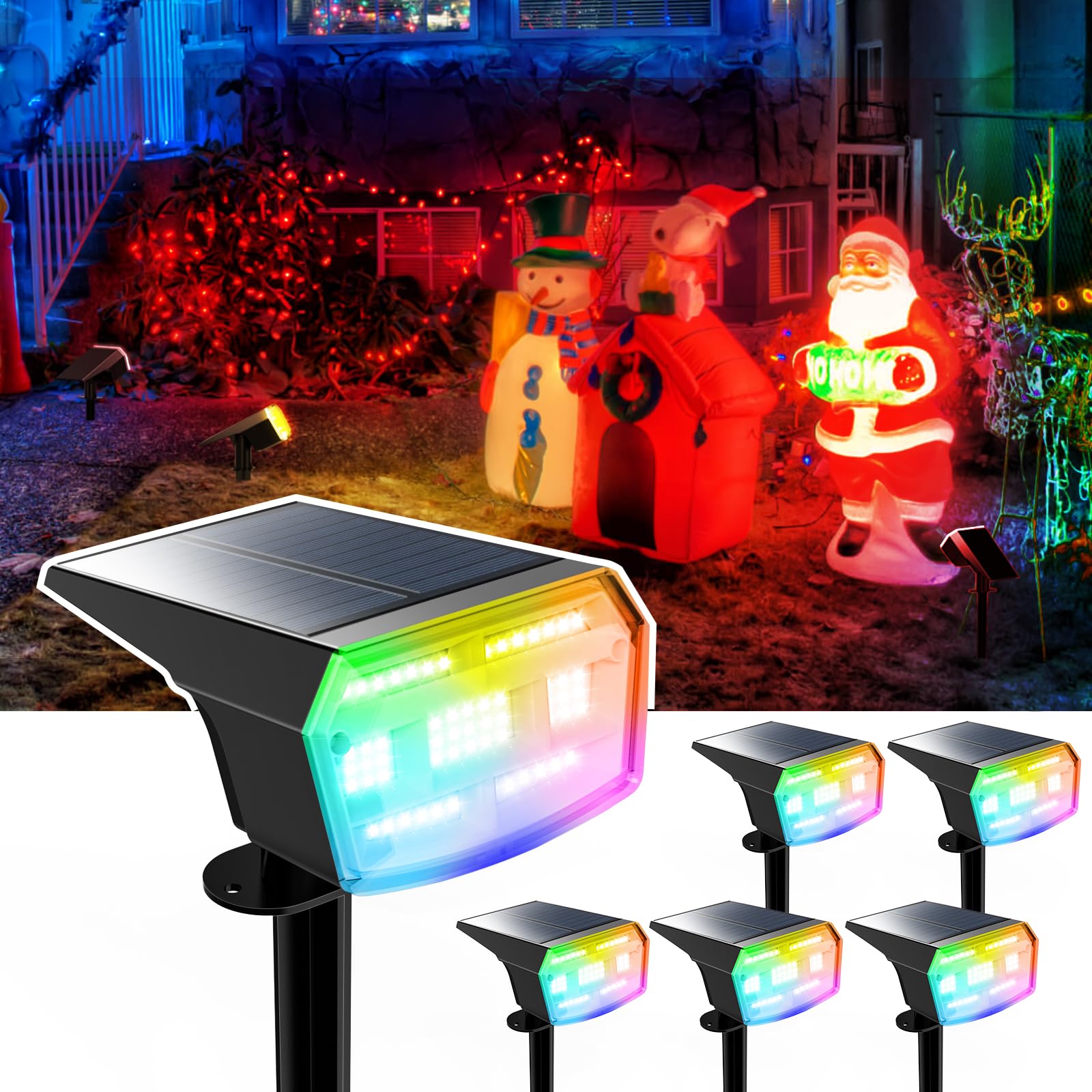 HIBOITEC Solar Spot Lights Outdoor Color Changing 59LED Landscape Lighting Solar Powered Uplights Waterproof Dusk to Dawn for Christmas Decorations Garden Yard Outdoor 6 Packs Multicolor