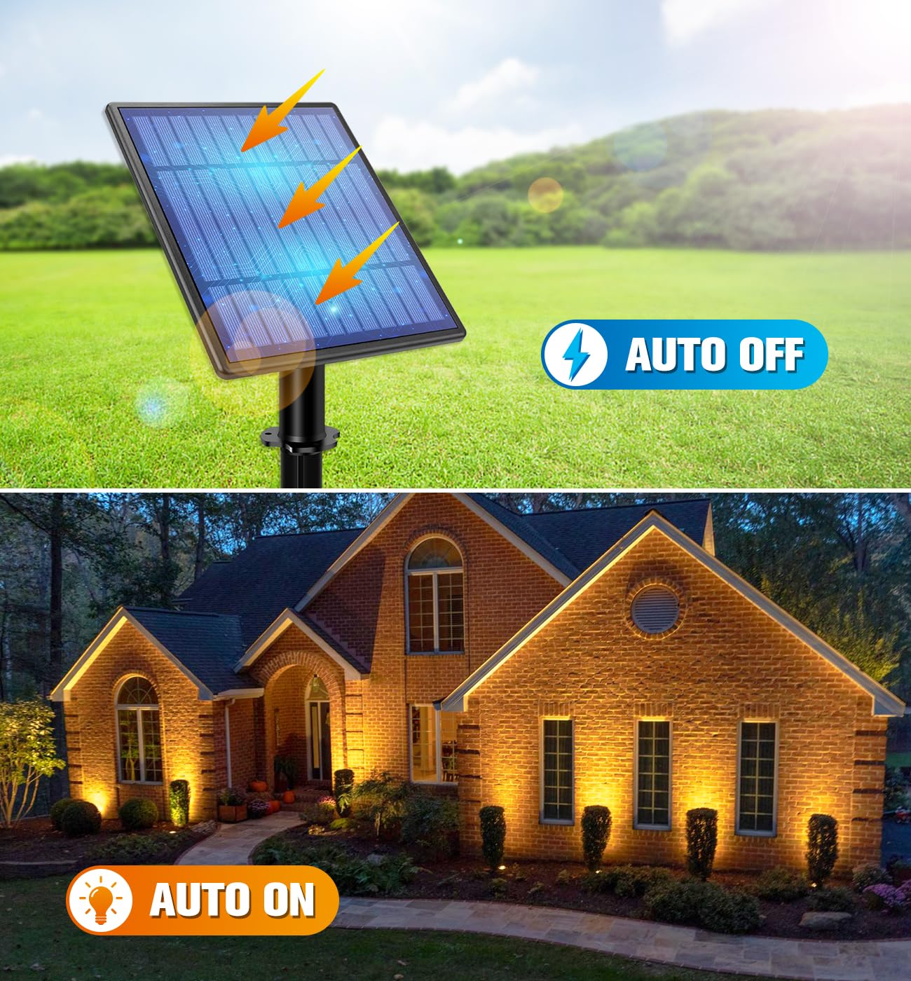 APONUO Solar Spot Lights Outdoor, IP65 Waterproof, 9.8ft Cable, Warm White, 4-in-1, Aluminum, Model: Spot Light02