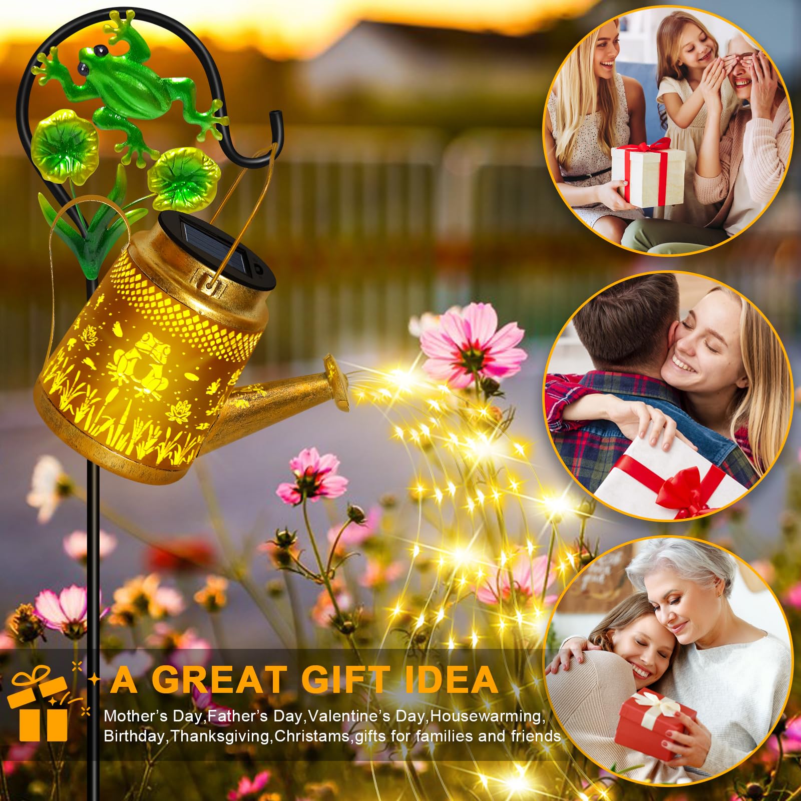 Solar Watering Can Lights Outdoor Garden Decor, Large Frog Hanging Lantern With Shepherd Hook, Waterproof Garden Lights For Outd