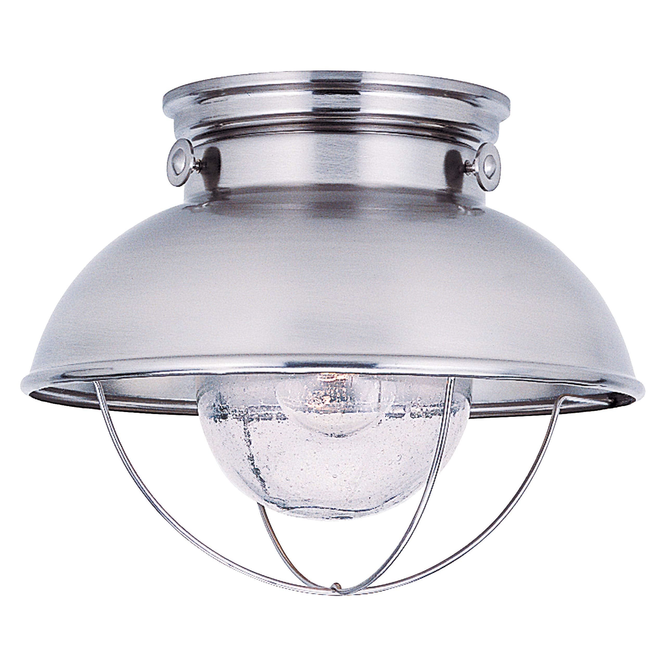 Sea Gull Lighting 8869-98 Sebring Transitional One-Light Outdoor Ceiling Flush Mount Outside Fixture, Brushed Stainless Finish