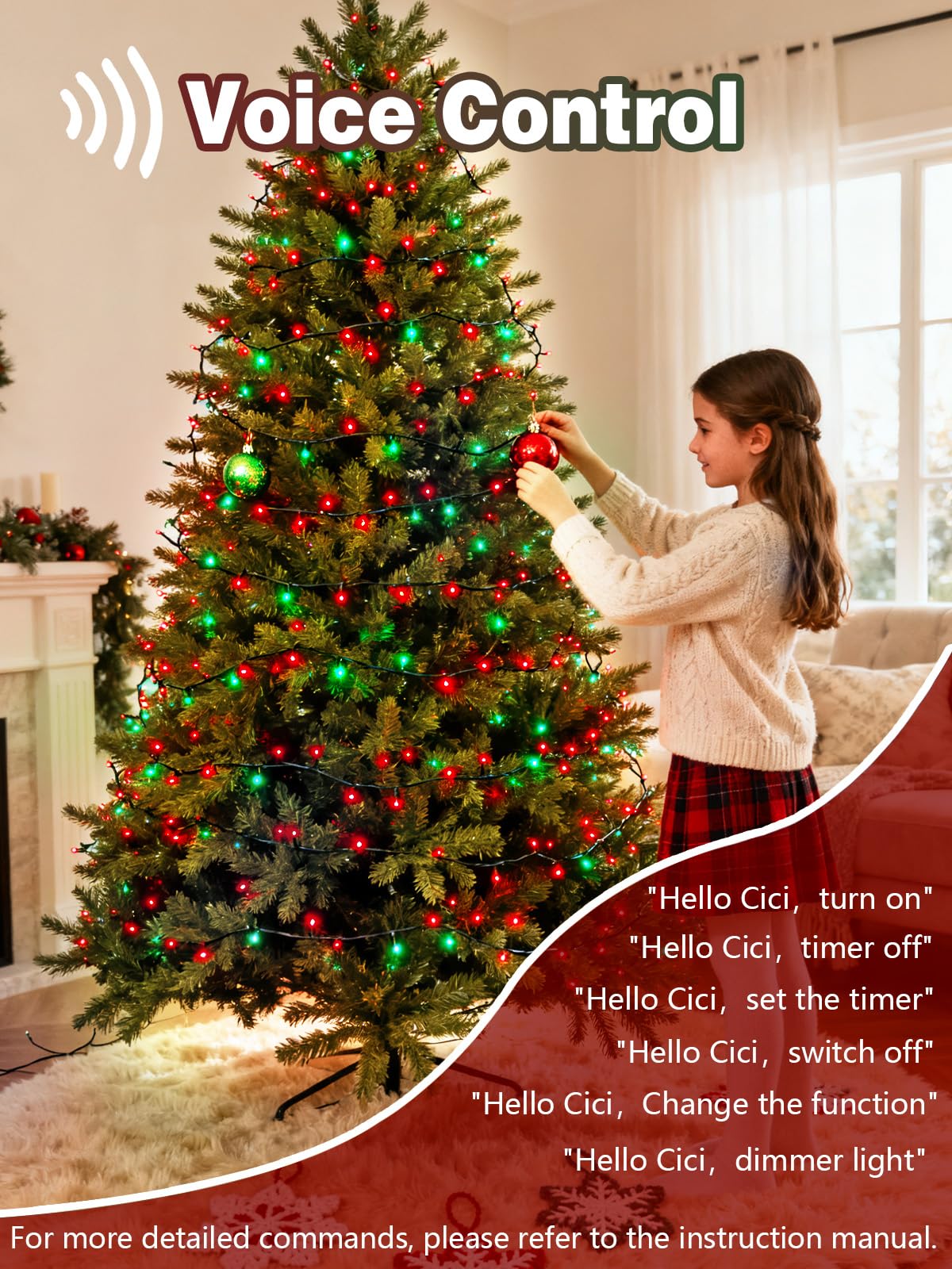 Voice Controlled Christmas Lights With Remote  99 Ft 300 Led String Lights Indoor Outdoor With 12 Modes 3 Timers  Dimmable Twinkle Light Plug In Waterproof For Xmas Tree Party Decor  Red And Green