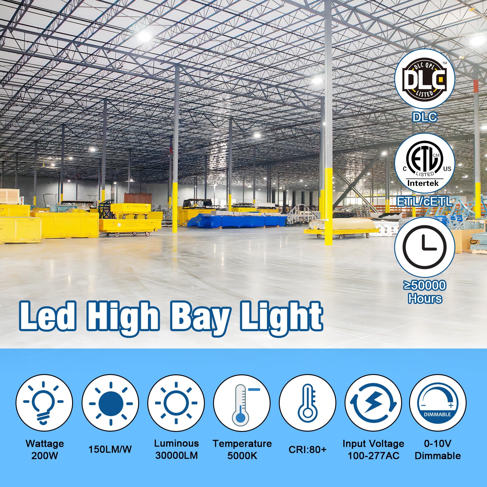 G Gjia Ufo Led High Bay Light 200W 30000Lm 5000K Dlc/Etl Listed Commercial Lights 150Lm/W 0-10V Dimmable High Bay Led Light Ip65