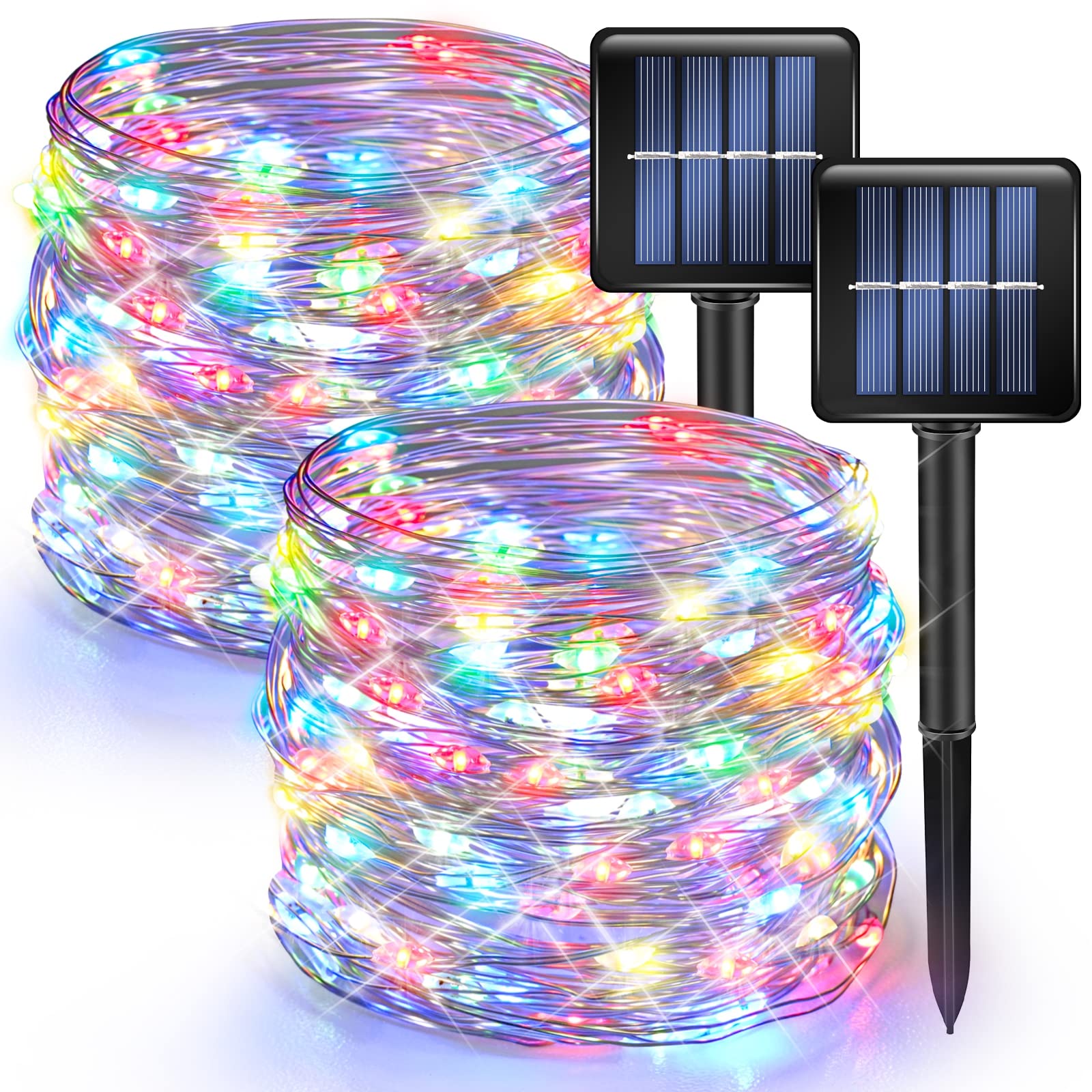 Dazzle Bright 2 Pack Solar String Lights Outdoor, Total 80FT 240LED Solar Powered Waterproof Fairy Lights 8 Modes, Copper Wire L