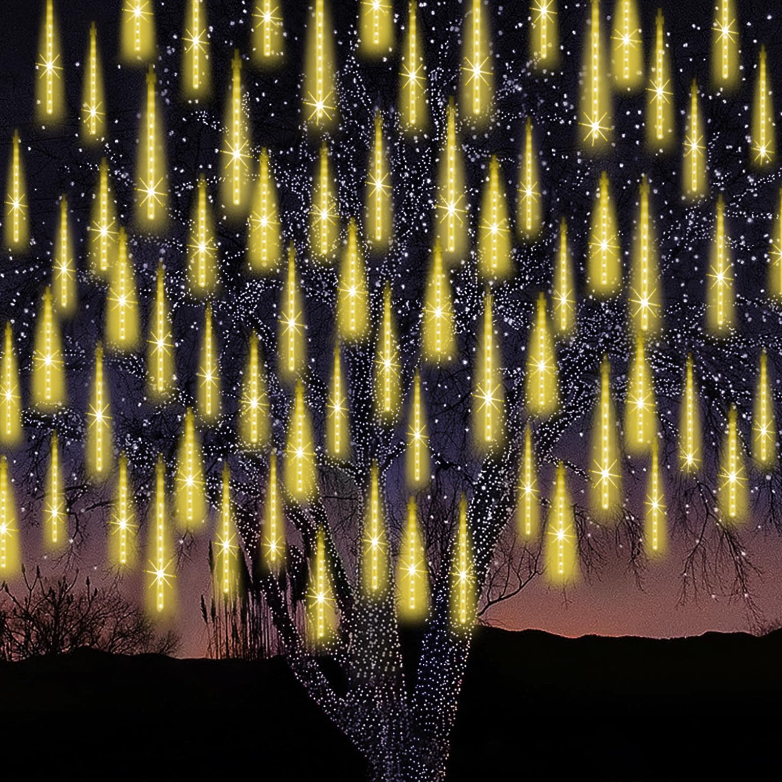 EAGWELL Meteor Shower Lights Outdoor Christmas Lighting Falling Rain Lights 12Inch 10Tubes Rain Drop Light Snowfall Icicle Casca