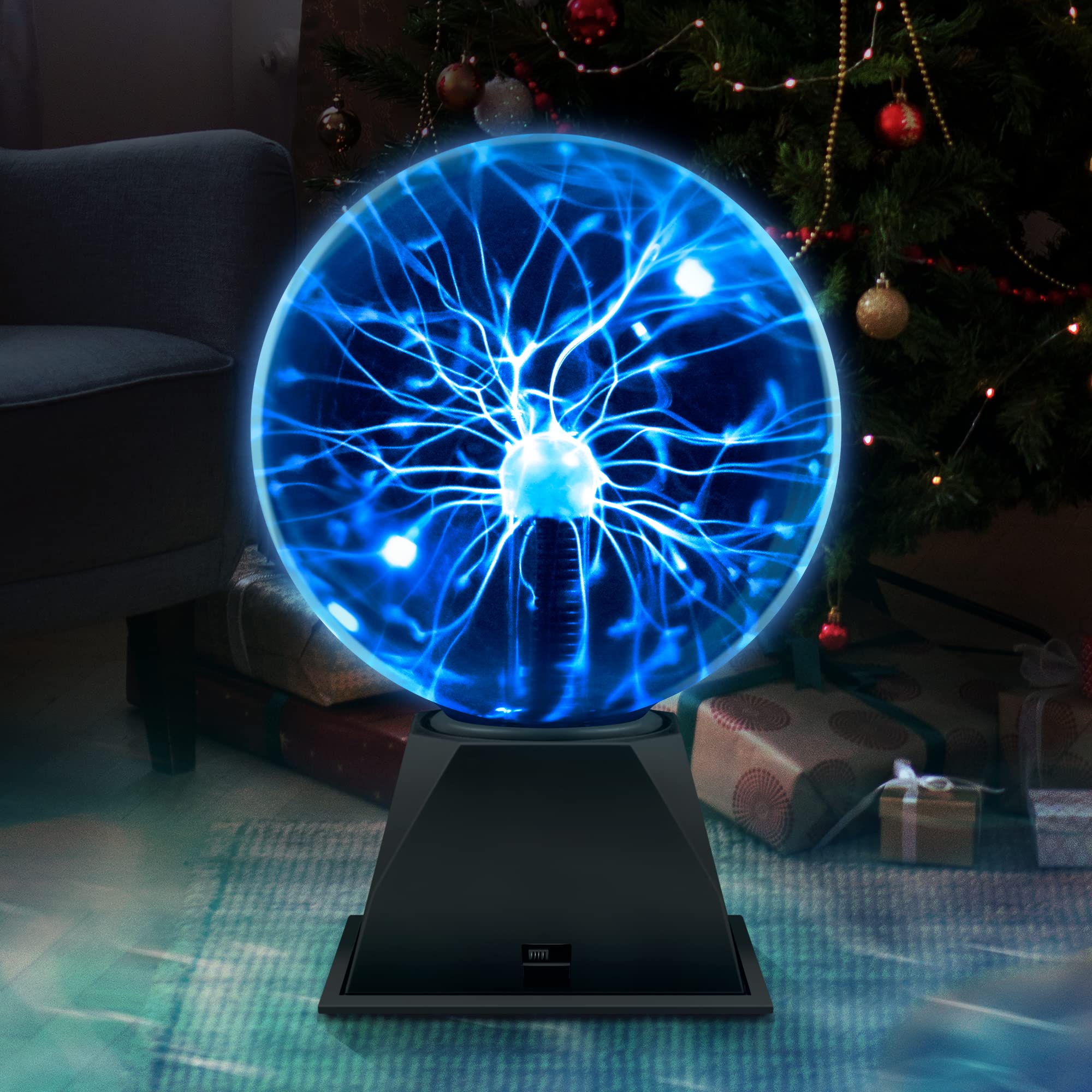 Flashmen Plasma Ball Lamp 6 Inch Science Toy Touch & Sound Sensitive Plasma Globe Extra Large Lightning Ball For Kid Teen Bedroom Decor Lamp Novelty Toy Present (Blue)
