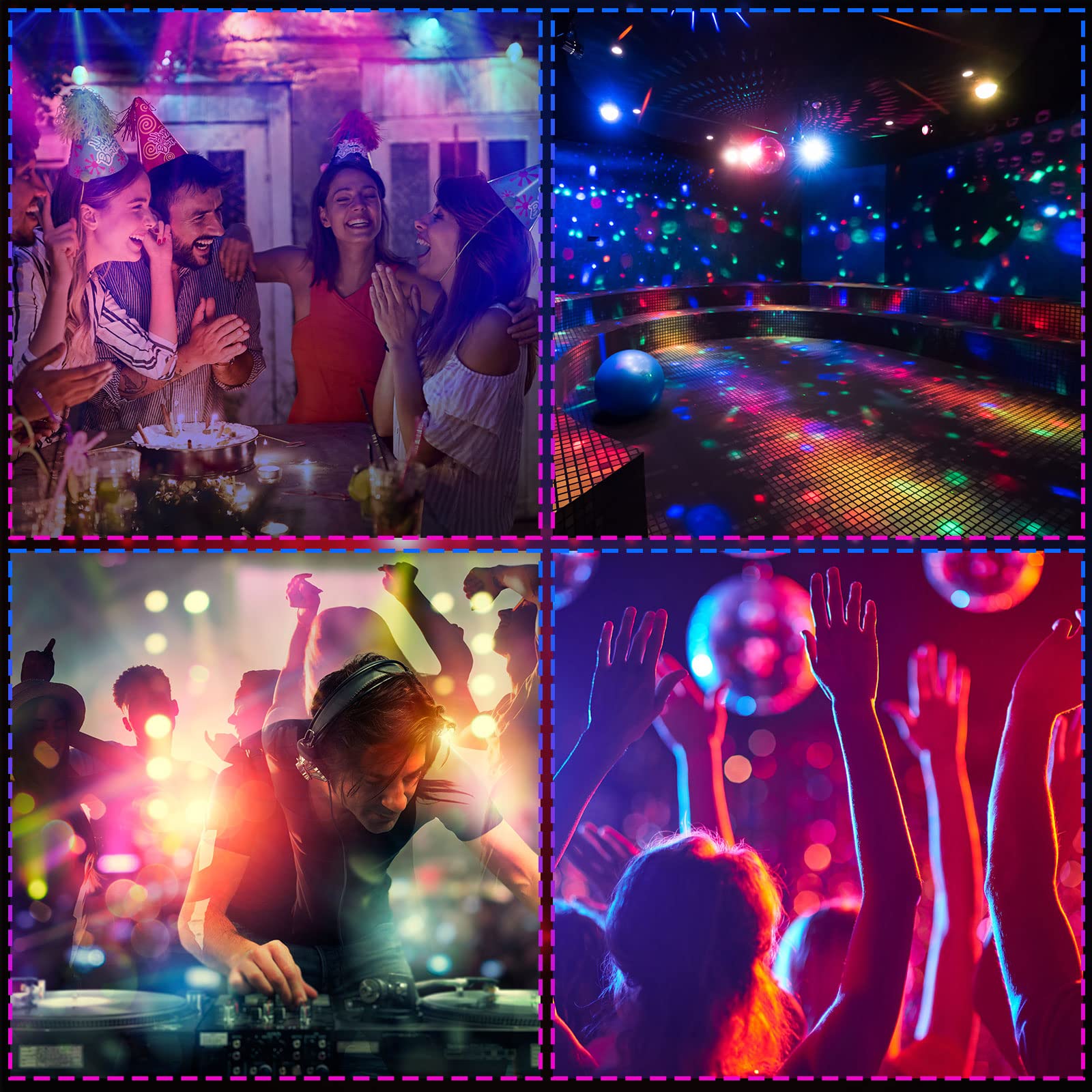 Hortsun 6 Pack Disco Ball Party Lights RGB DJ Strobe Light Lamp, Sound Activated, Remote Control, Multicolored, Model Hortsun-001