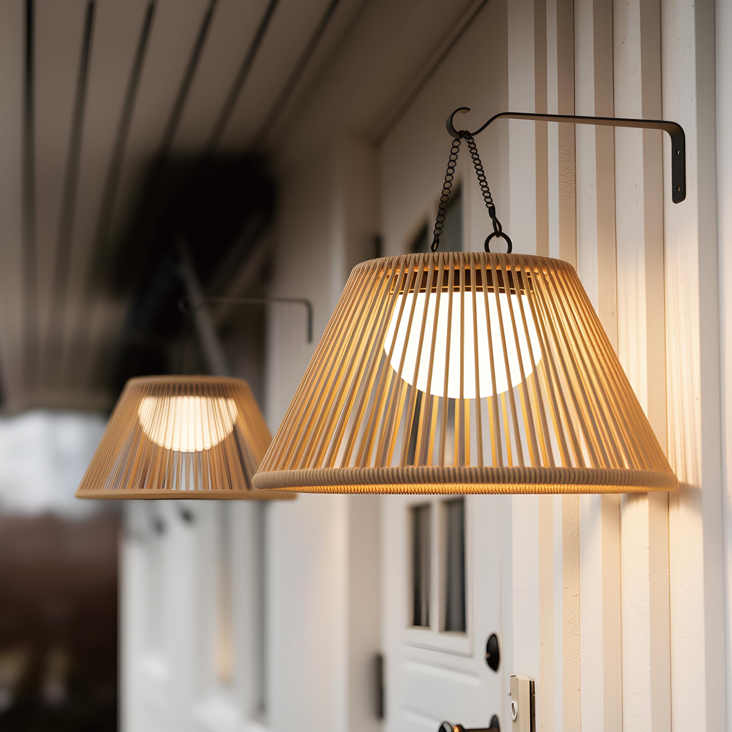 VerLuce - Rattan Series Solar Wall Lamps - Remote Control Included - Dimmable & Timer Modes - Rechargeable Battery Lasts Up to 4