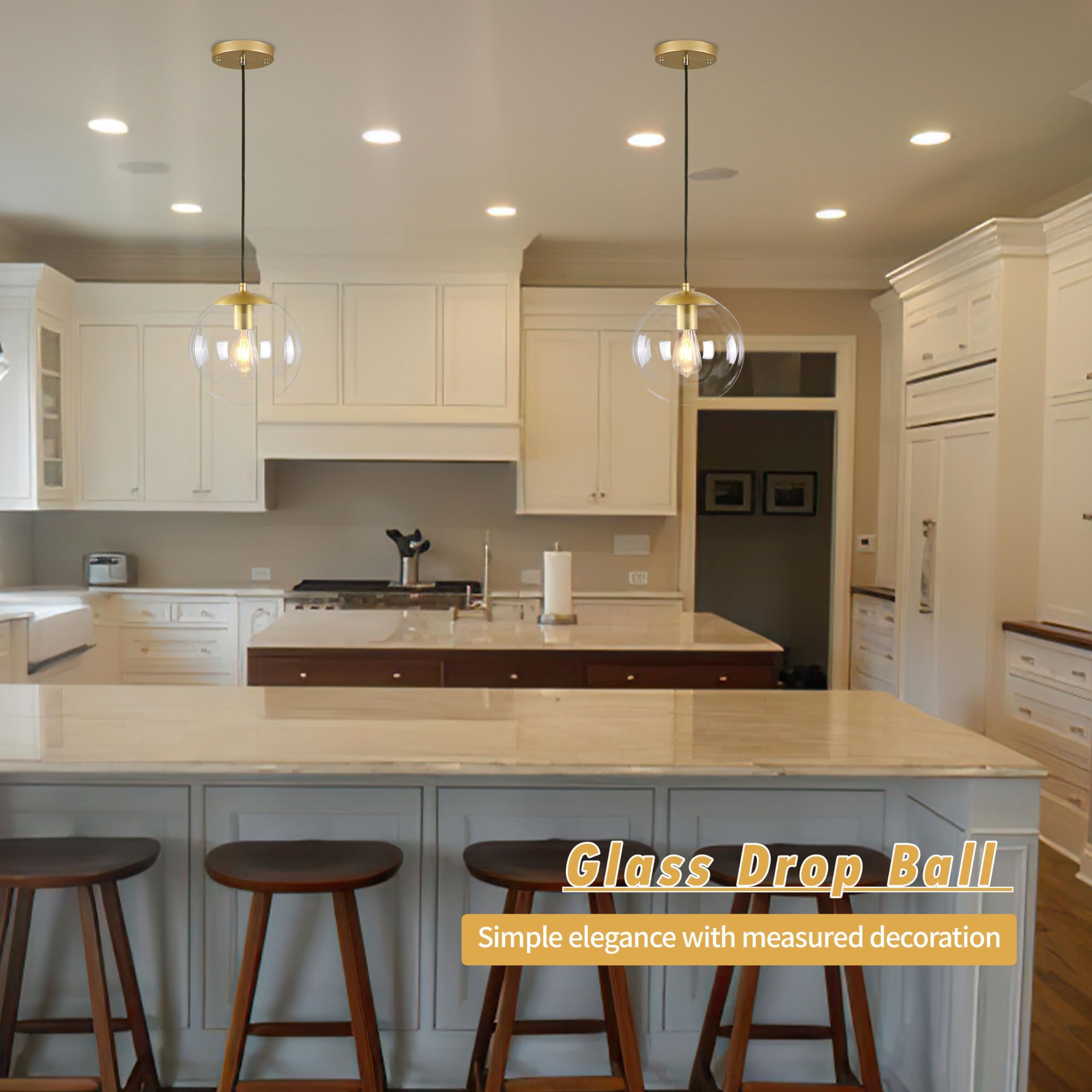 Koko&Yukina 10&quot; Gold Globe Pendant Light, Mid Century Modern Brushed Brass & Clear Glass