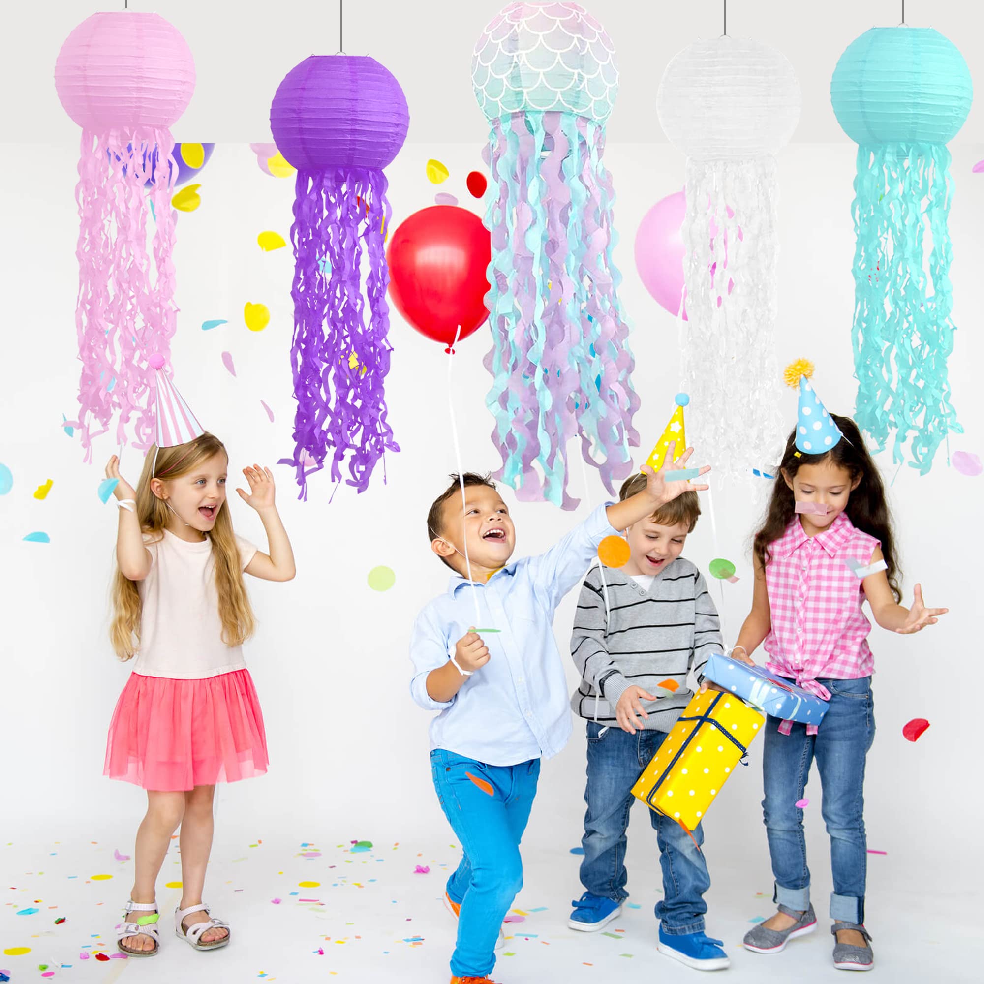 Adlkgg Hanging Jelly Fish Paper Lanterns, Pink Purple Blue White Paper Lanterns For Mermaid Theme Party Under The Sea Ocean Birt