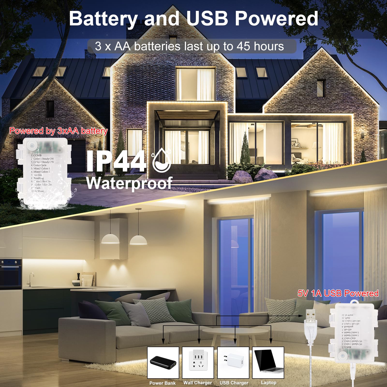 OMIKA LED Strip Lights, 9.9Ft 90LED, Tunable White 2700K-6000K, USB Dimmable, Remote, Cuttable, Indoor/Outdoor