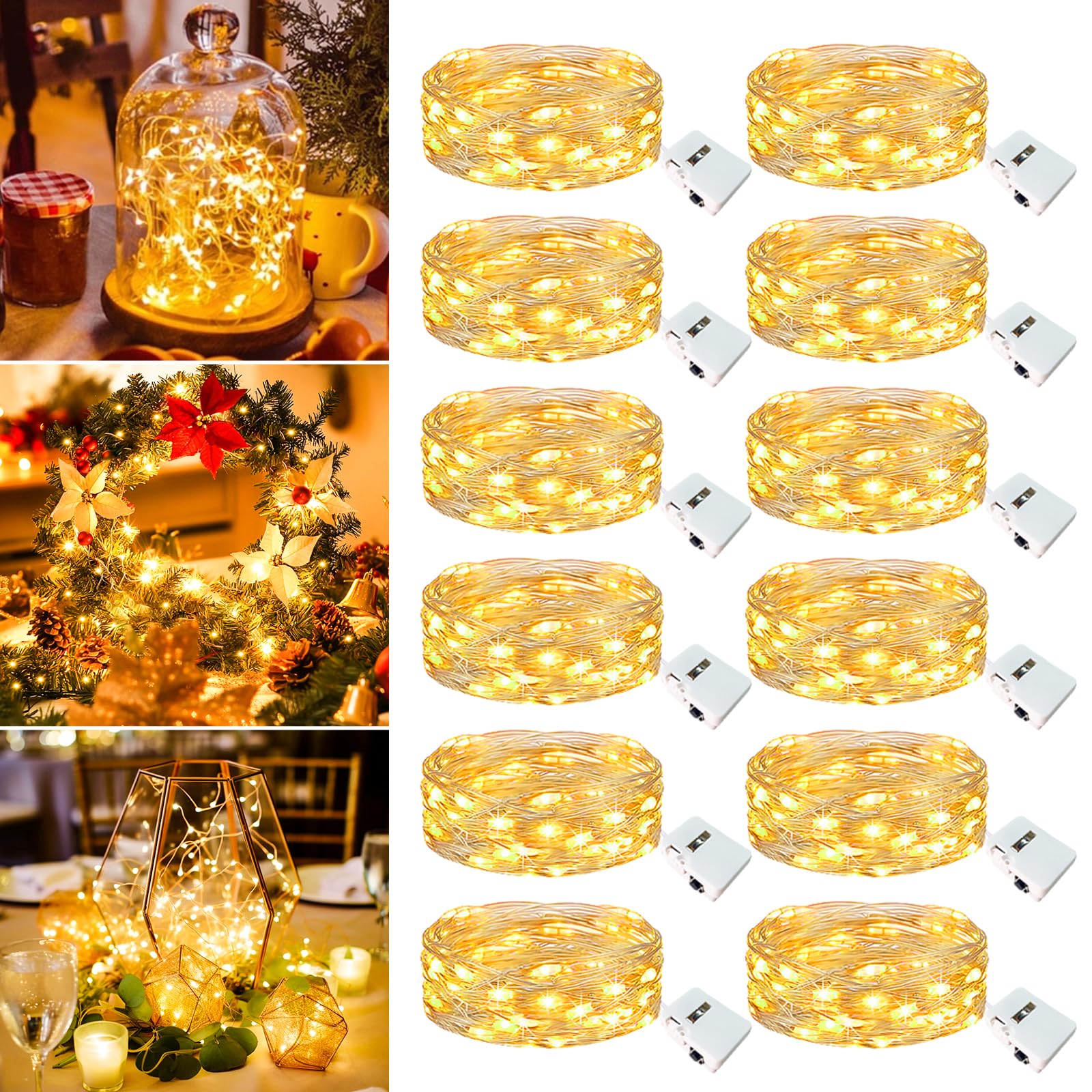 Fairdeer 12 Pack Fairy Lights - 7ft 20 LED Warm White Twinkle Lights, Waterproof for DIY Party Wedding Decoration - Model BL26-12