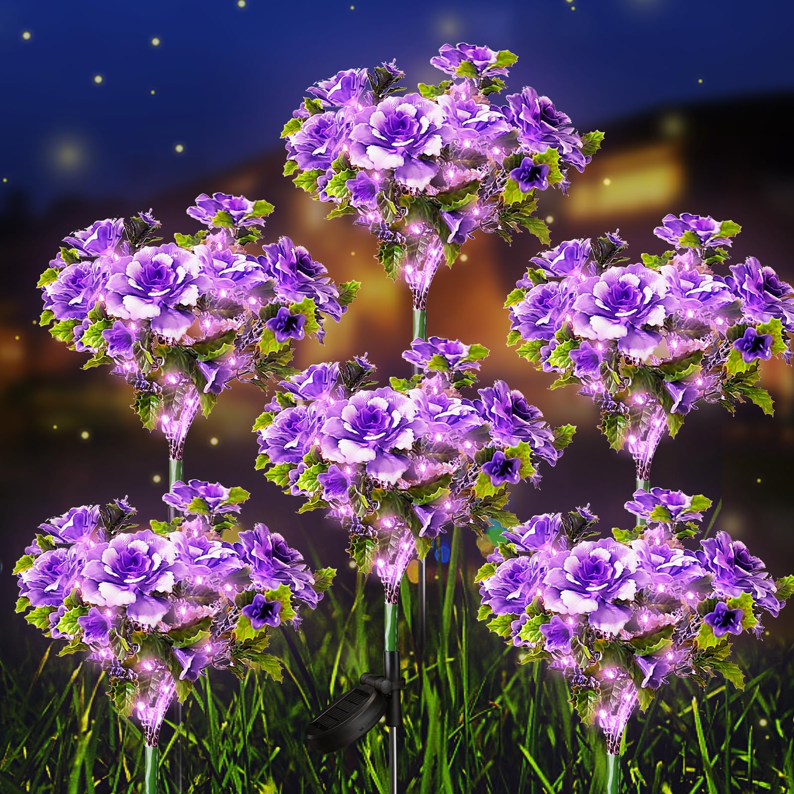 Neporal Solar Flowers Outdoor Waterproof IP65, 7-Stems Purple Carnation Solar Lights Outdoor Garden Decorative, Bigger Panel for