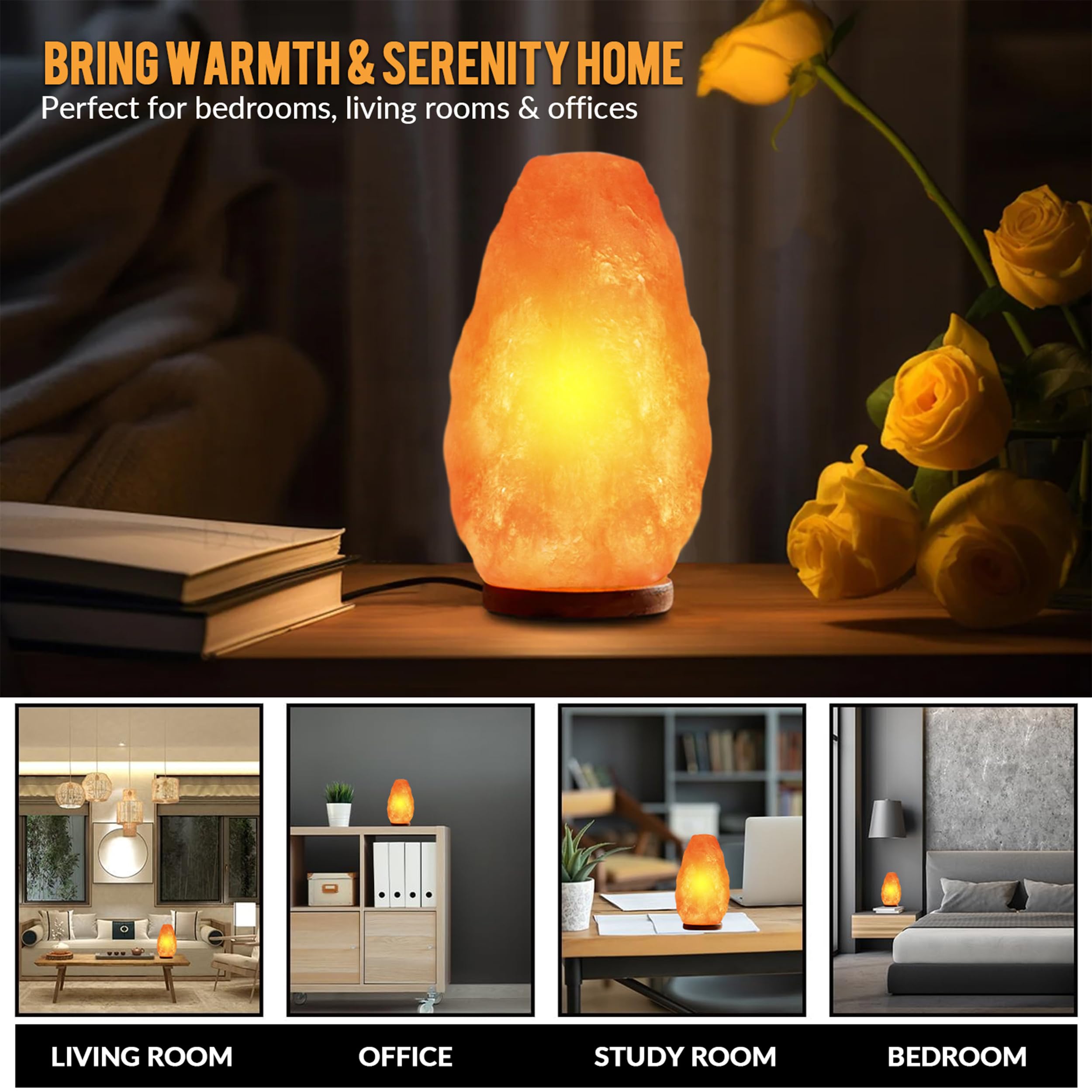 Himalayan Glow Salt Lamp - Dimmer Switch, 5 Lbs, Orange, Model 1001, Wooden Base
