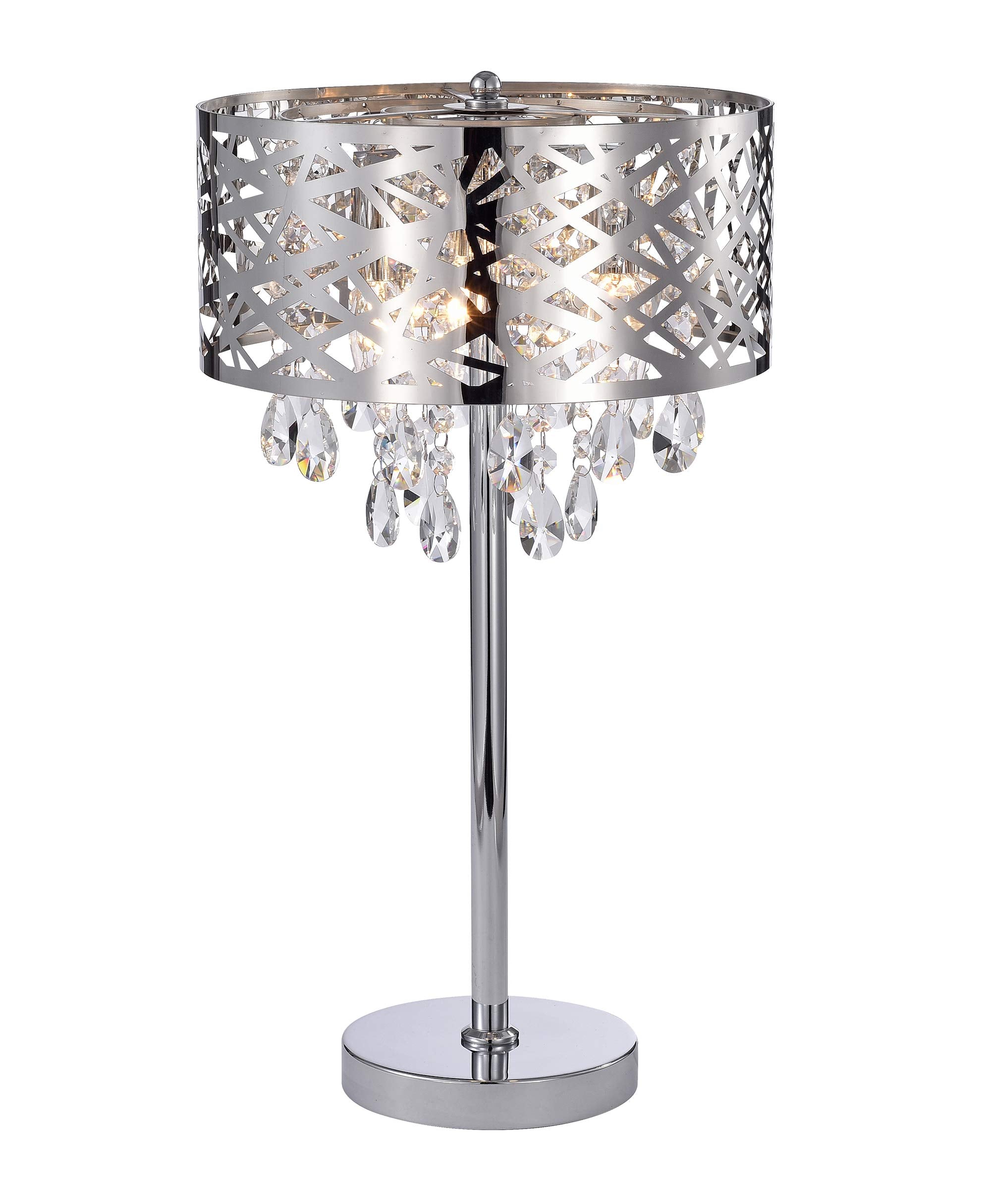 Warehouse of Tiffany TL7992 Malati Chrome Crystal Accent 3 Light Steel Wish Metal Shade Table Lamp