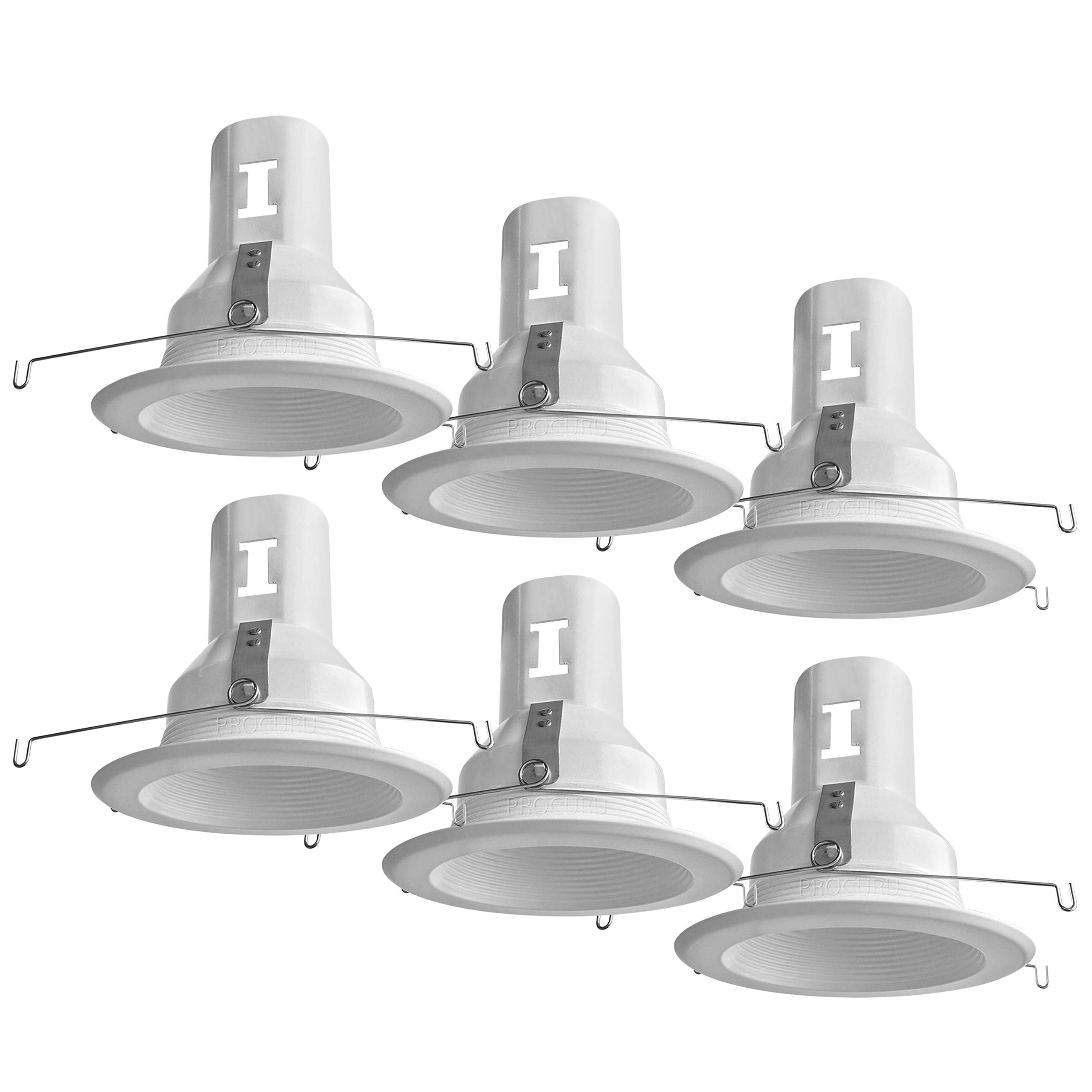 [6-Pack] PROCURU 5'' White Baffle Metal Trim for Recessed Can Light (Replaces Halo 5001P) - Compatible with LED, Incandescent, C