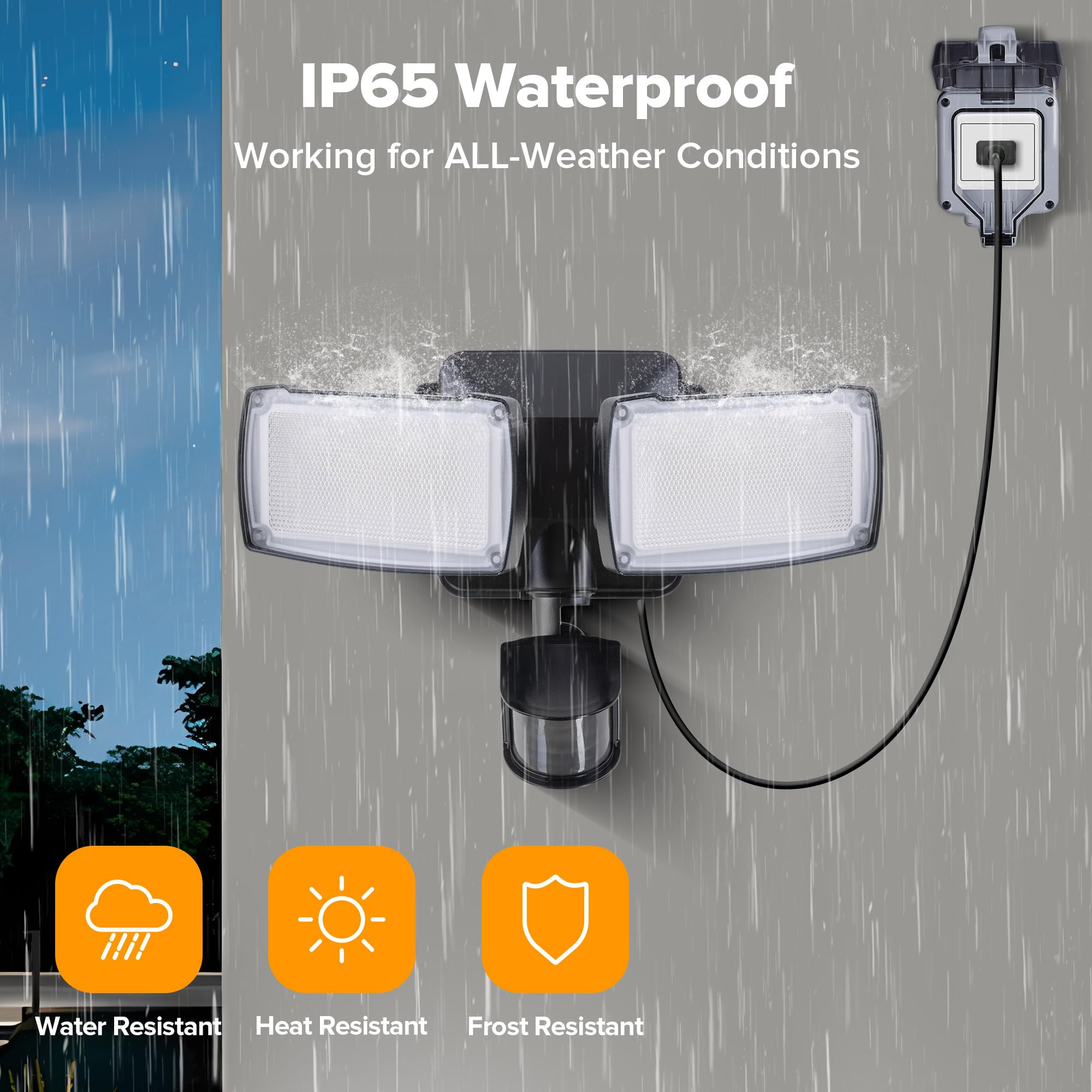 LUTEC 21W Outdoor Motion Sensor Flood Light, 2500LM, 5000K Daylight, IP65 Waterproof, Black, Adjustable 2 Heads for Garage & Yard