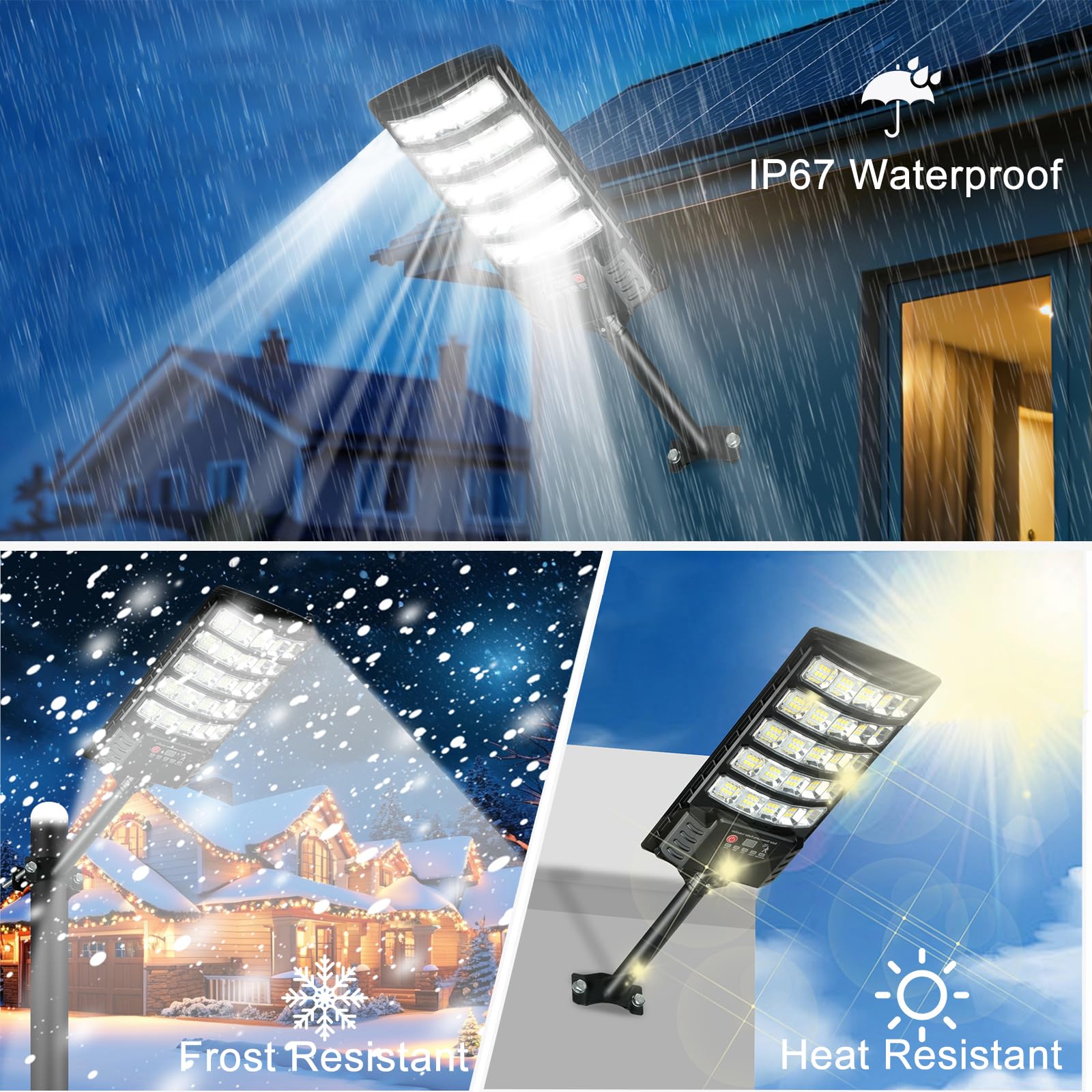 AITERMOND 4-Pack Solar Street Lights, 30000lm, IP66 Waterproof, Motion Sensor, Remote Control, ABS, Black, Model AIT602A