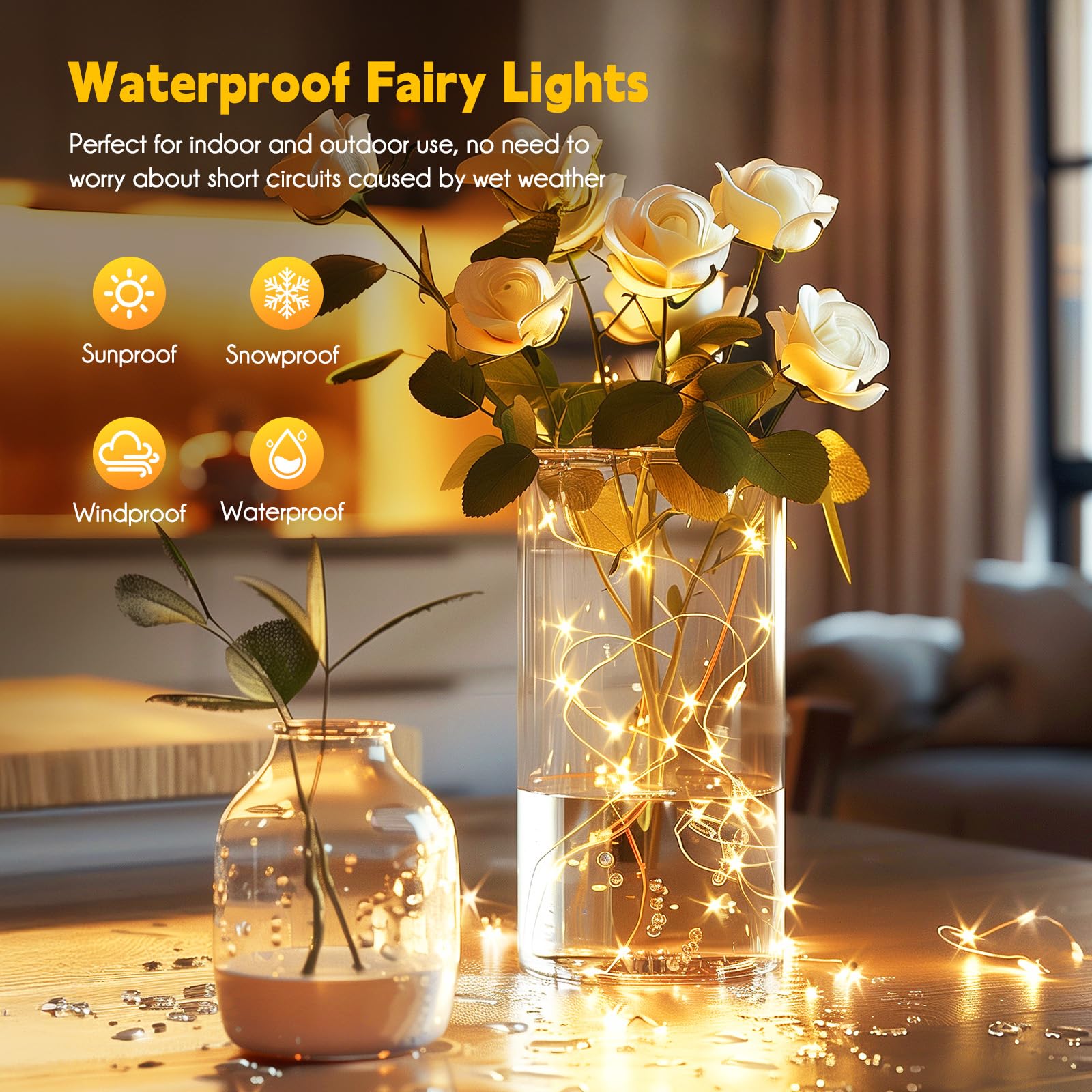 Minetom USB Fairy String Lights, 66ft, 200 LEDs, Copper Wire, Warm White, 2 Pack, Ideal for Bedroom, Wedding, Party Decoration