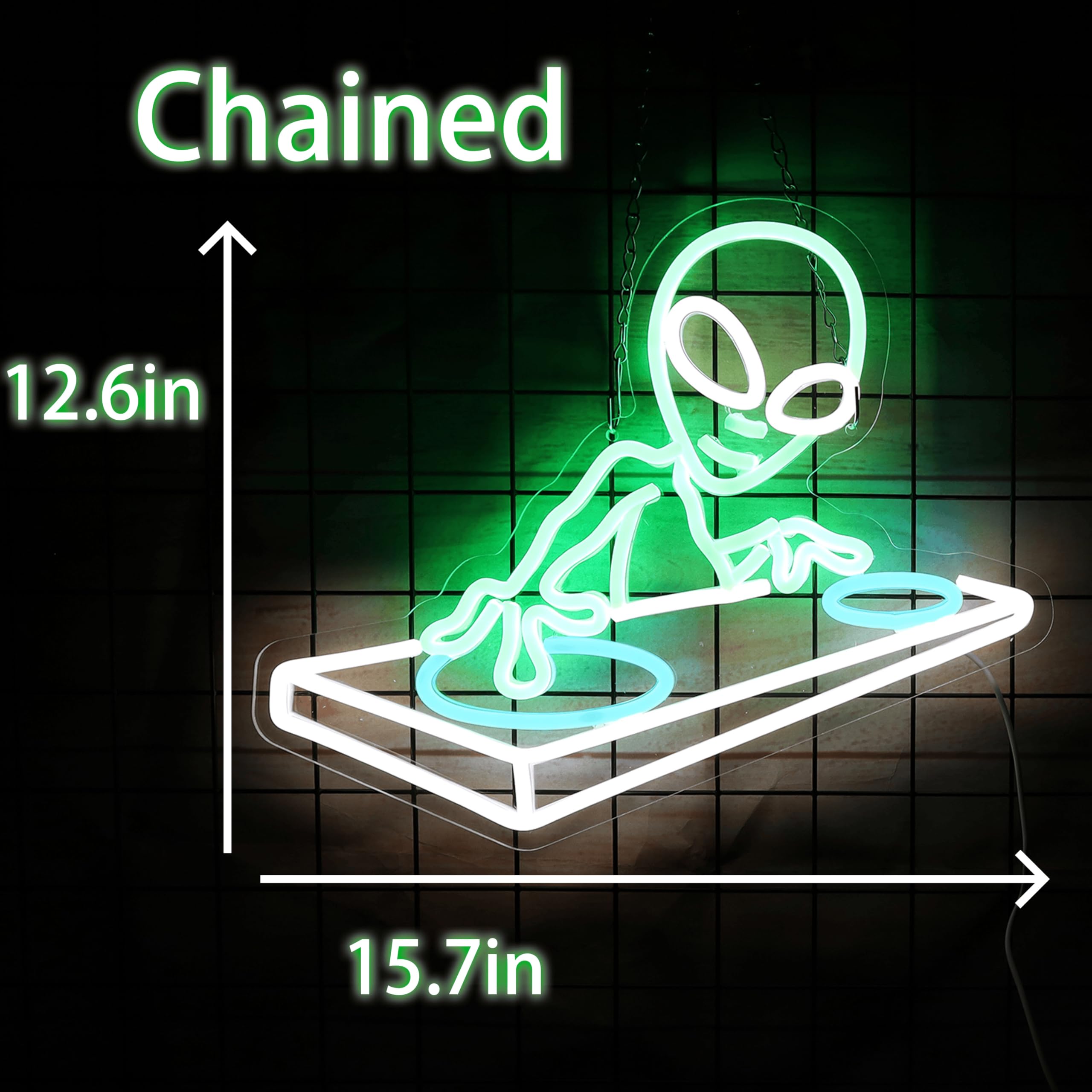 LeDigPig Alien DJ Neon Sign, Dimmable LED Light for Music Bar Decor, 15.7 x 12.6 IN, Acrylic, DJAline-Green
