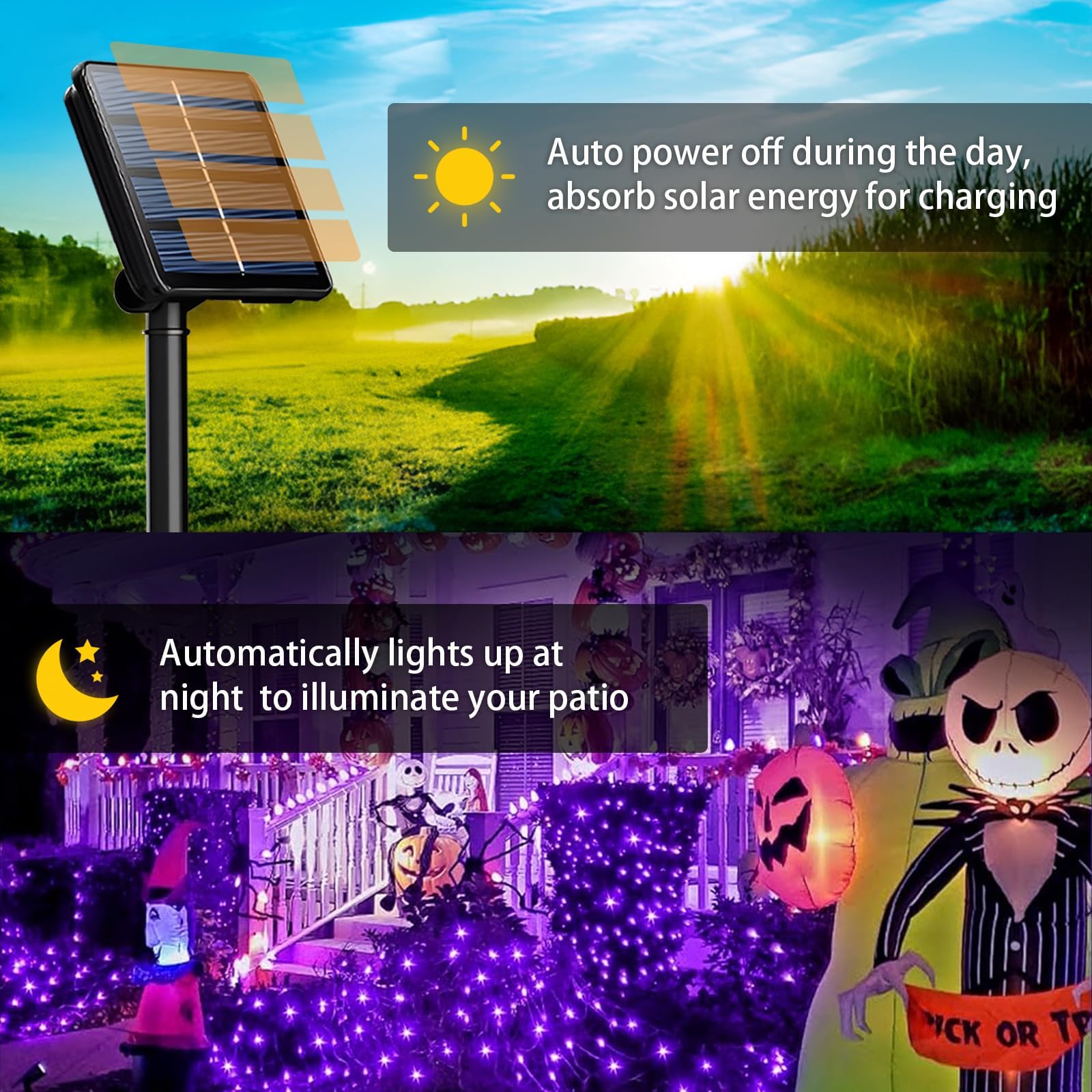 SyouHome Solar String Lights, 200 LED, 78 FT, 8 Lighting Modes, IP65 Waterproof, 2 Pack, Purple