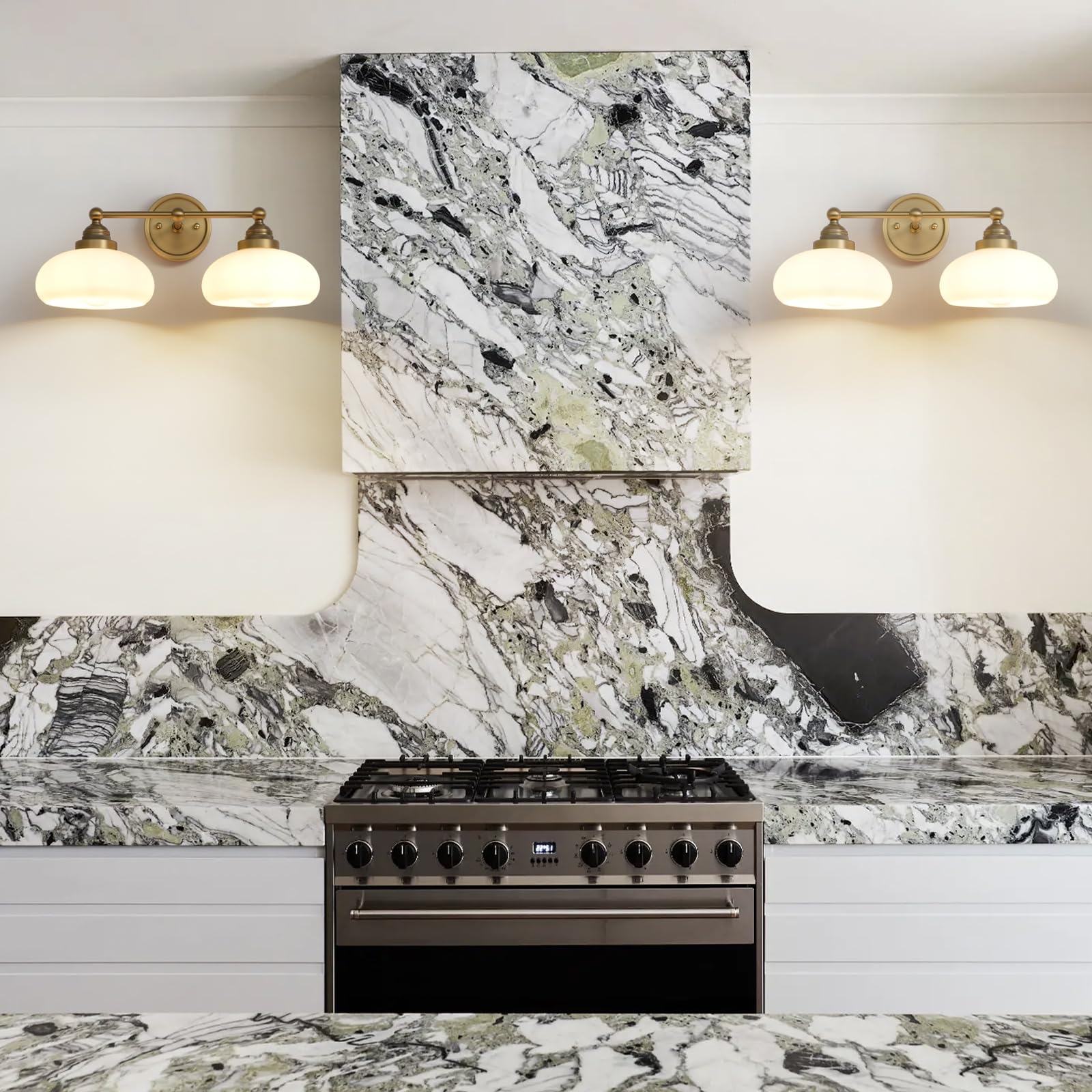 Songcilt Vintage 2-Lights Sconces Wall Lighting With Milk White Glass Shade, Double Arm Wall Lamp Fixture For Living Room Dining