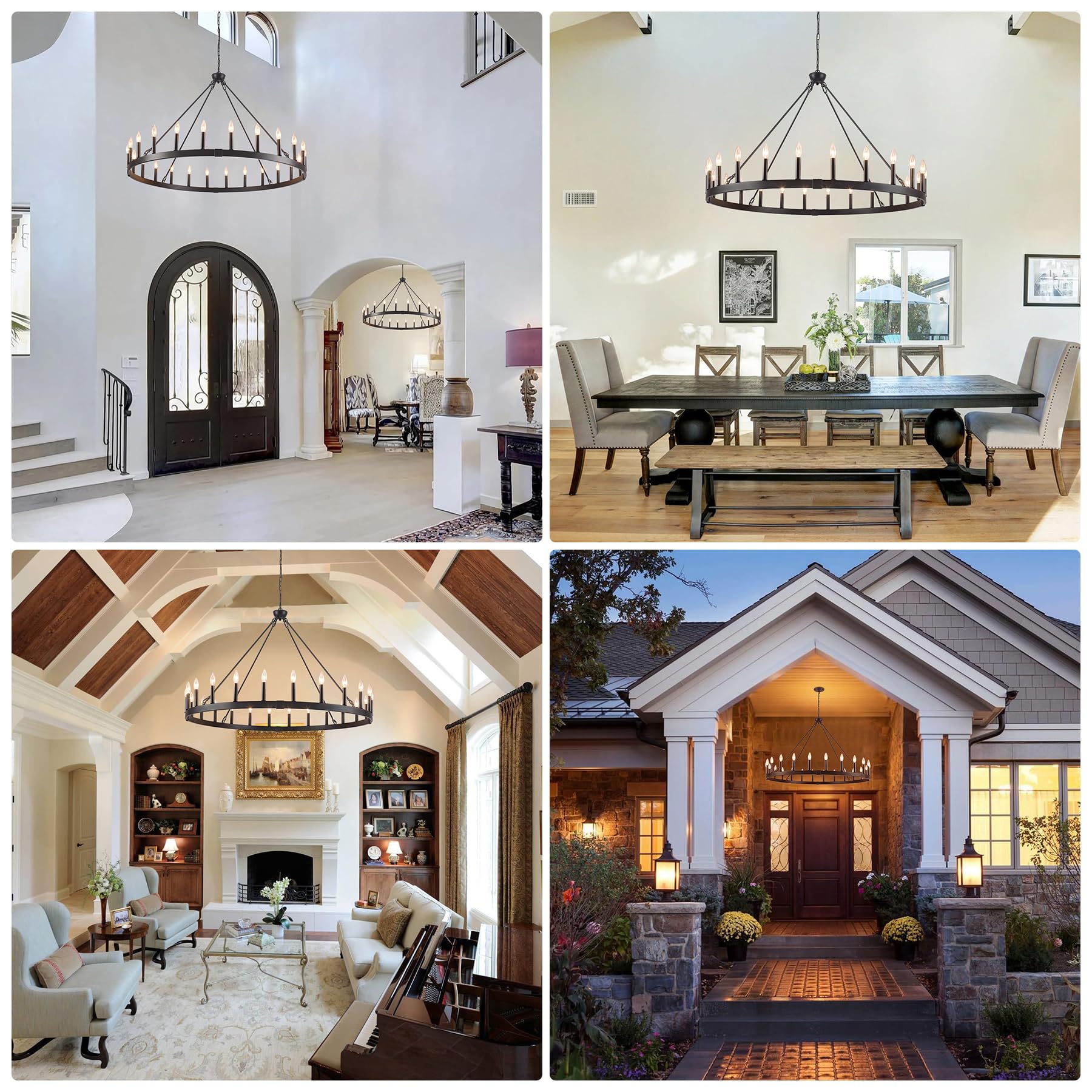 Rviezza 24-Light Black Wagon Wheel Chandelier, 48" Extra Large for High Ceilings, Matte Black, Ideal for Dining Room and Foyer