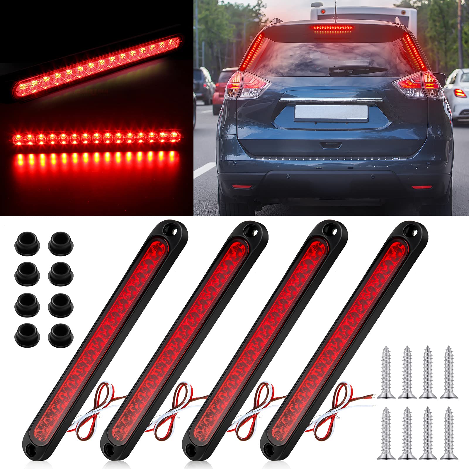 Frienda 4 Pieces 10 Inch 15 LED Tail Light Bar Trailer Light Stop LED Trailer Brake Waterproof Clearance Bar for Truck