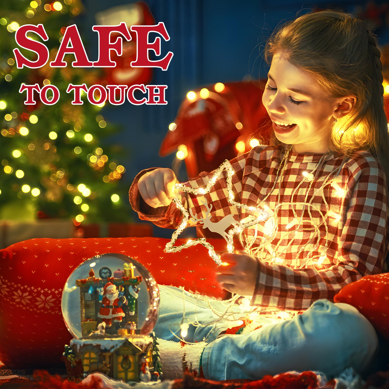 Marchpower Star Curtain Lights, 5 Stars 94 Led Window Curtain String Lights Plug In Christmas Reindeer Star Decoration With 8 Flash Modes Decoration For Indoor, Outdoor Home Holiday,Warm White