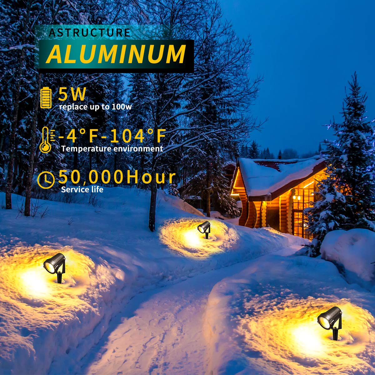 LEACOCO LED Landscape Lights, 5W Outdoor Spotlight, IP65 Waterproof, Pack of 4, Warm White, Aluminum, Model HU-XI-201