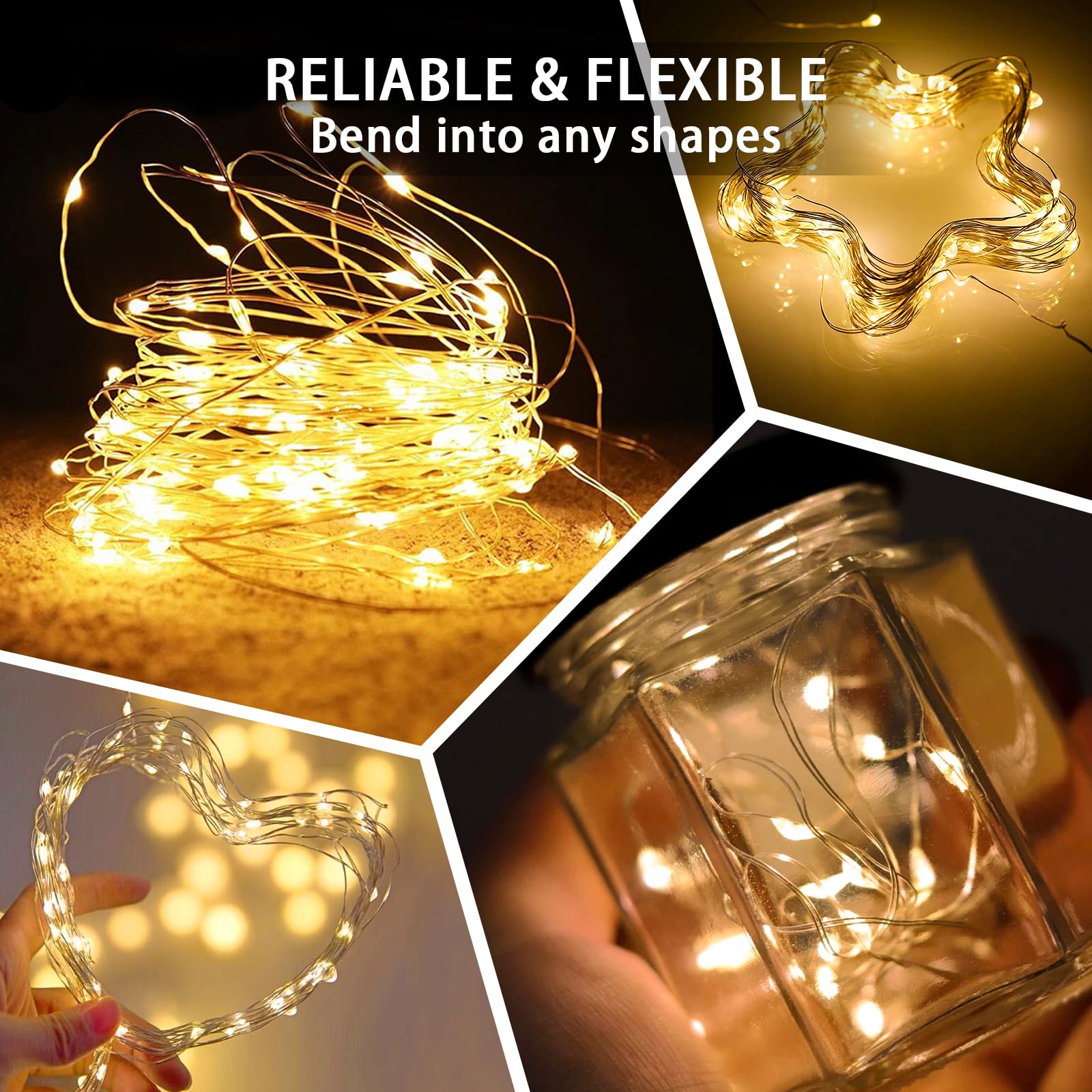chzk 8 Pack LED Fairy Lights, 20 LED Mini String Lights, Waterproof, Warm White, 7Ft, Model A01-Mini for Home Decor