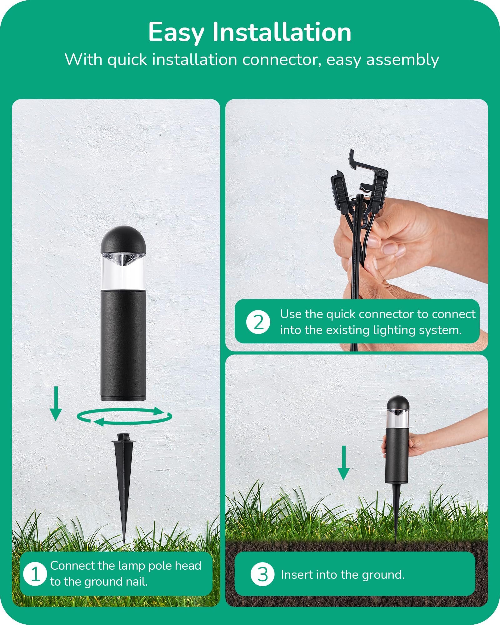 EDISHINE Low Voltage Landscape Lighting, 12V 3W, 3000K Warm White, Black Electric Bollard Lights for Yard Garden