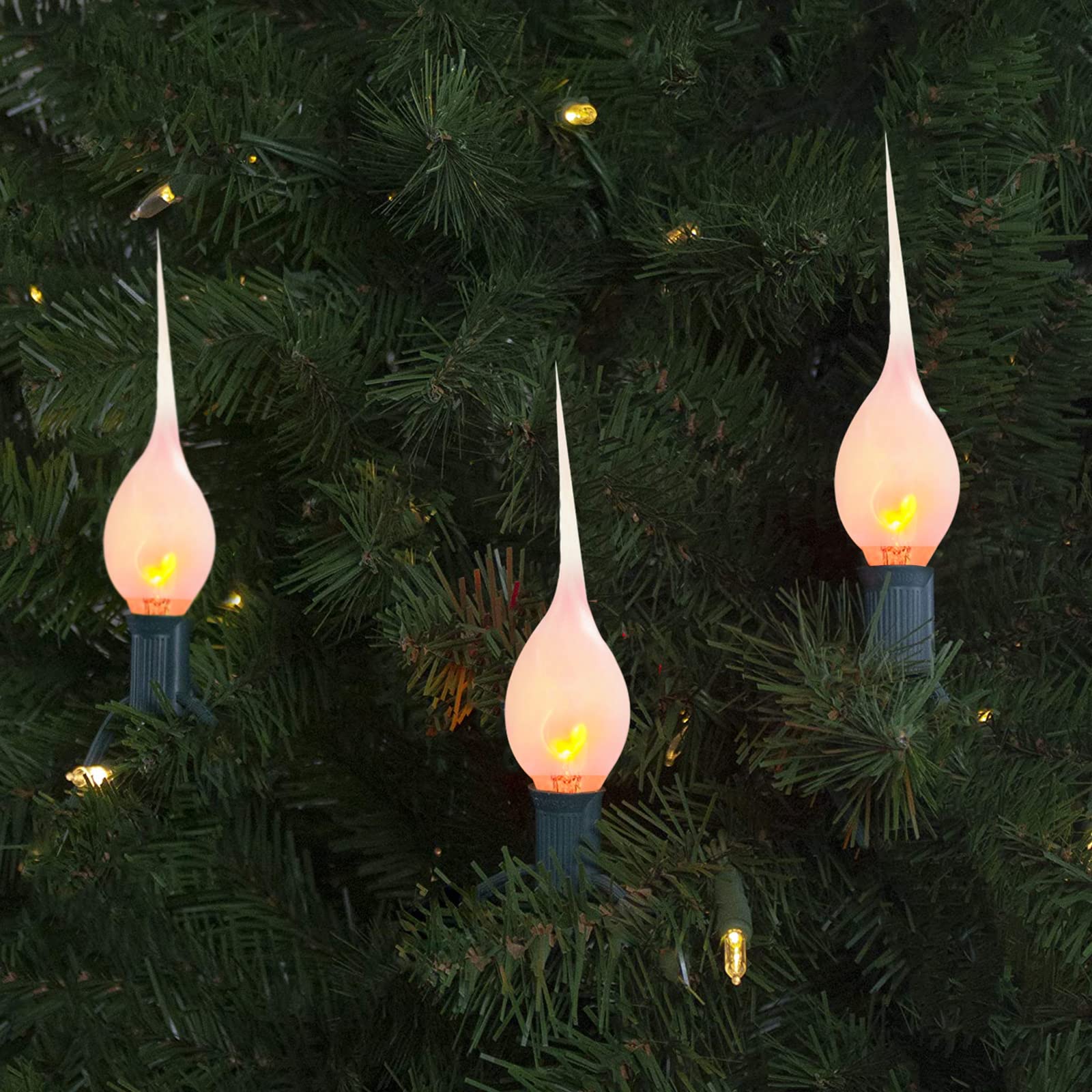 Cbebew Silicone Dipped Candle Light Bulbs, Flicker Flame, C7/E12 Base, 1 Watt, 12 Count, Perfect for Chandeliers and Window Lamps