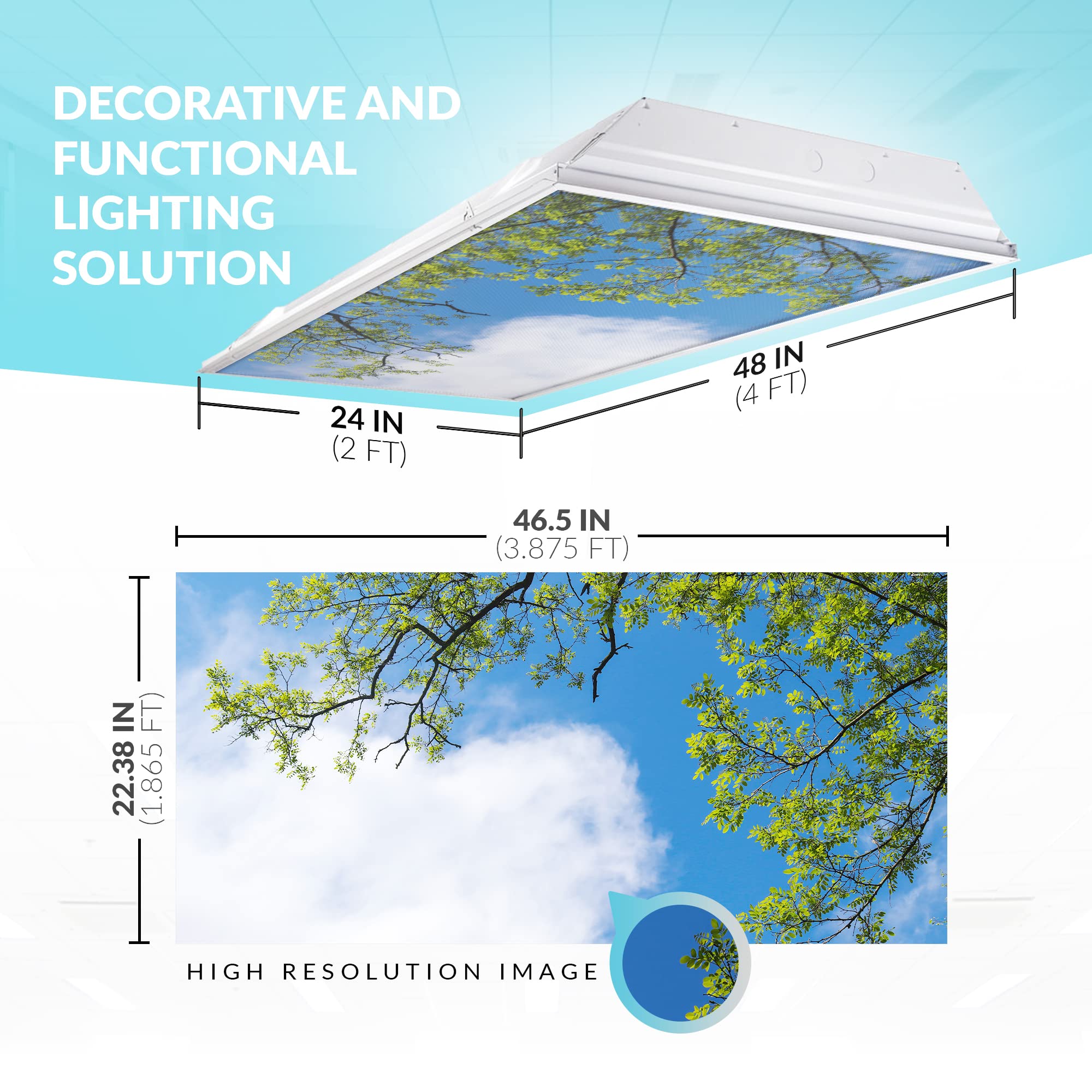 OCTO LIGHTS Fluorescent Light Cover Backlit Film Insert 2x4 - Blue Sky Acacia Tree - Model TRE-008-2x4 - 1 Pack