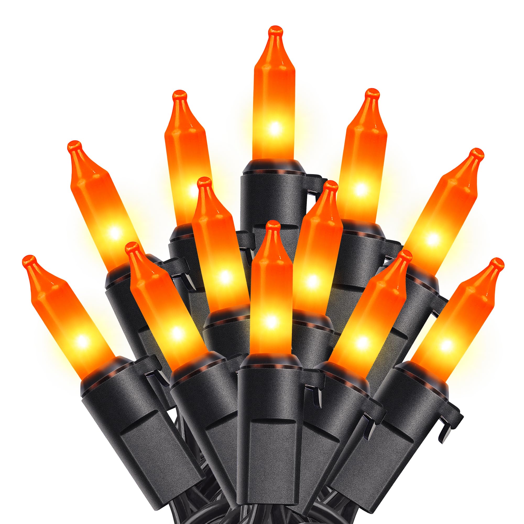 woohaha Outdoor Halloween Lights - 100 Count Mini Orange String Lights, 23 Feet, Black Wire, Copper, Connectable for Garden and Party Decor