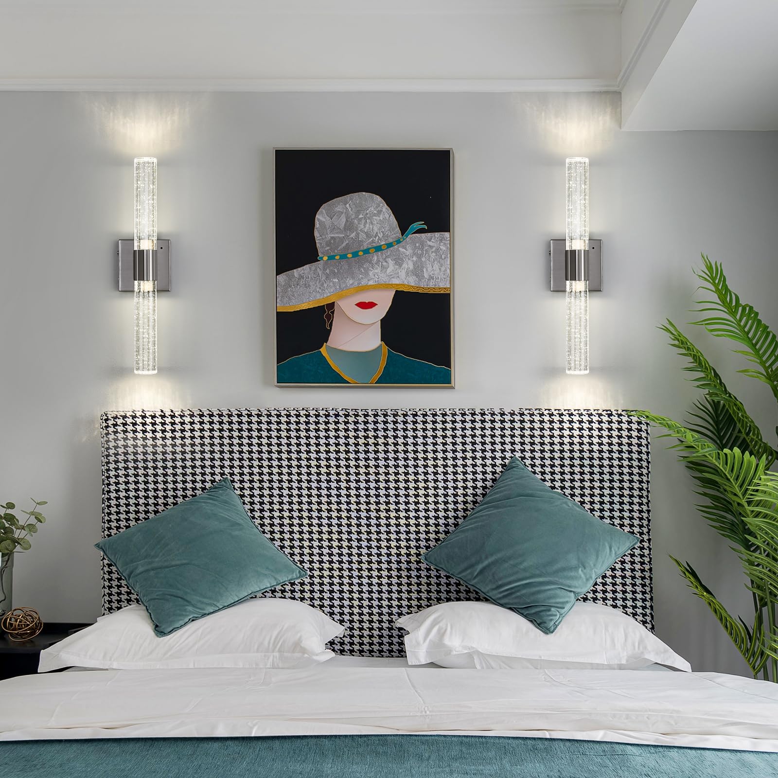 Ccycol Wireless Wall Sconces Set Of Two Battery Operated, 4000K Dimmable Crystal Led Bathroom Sconces Wall Lighting Modern Indoo