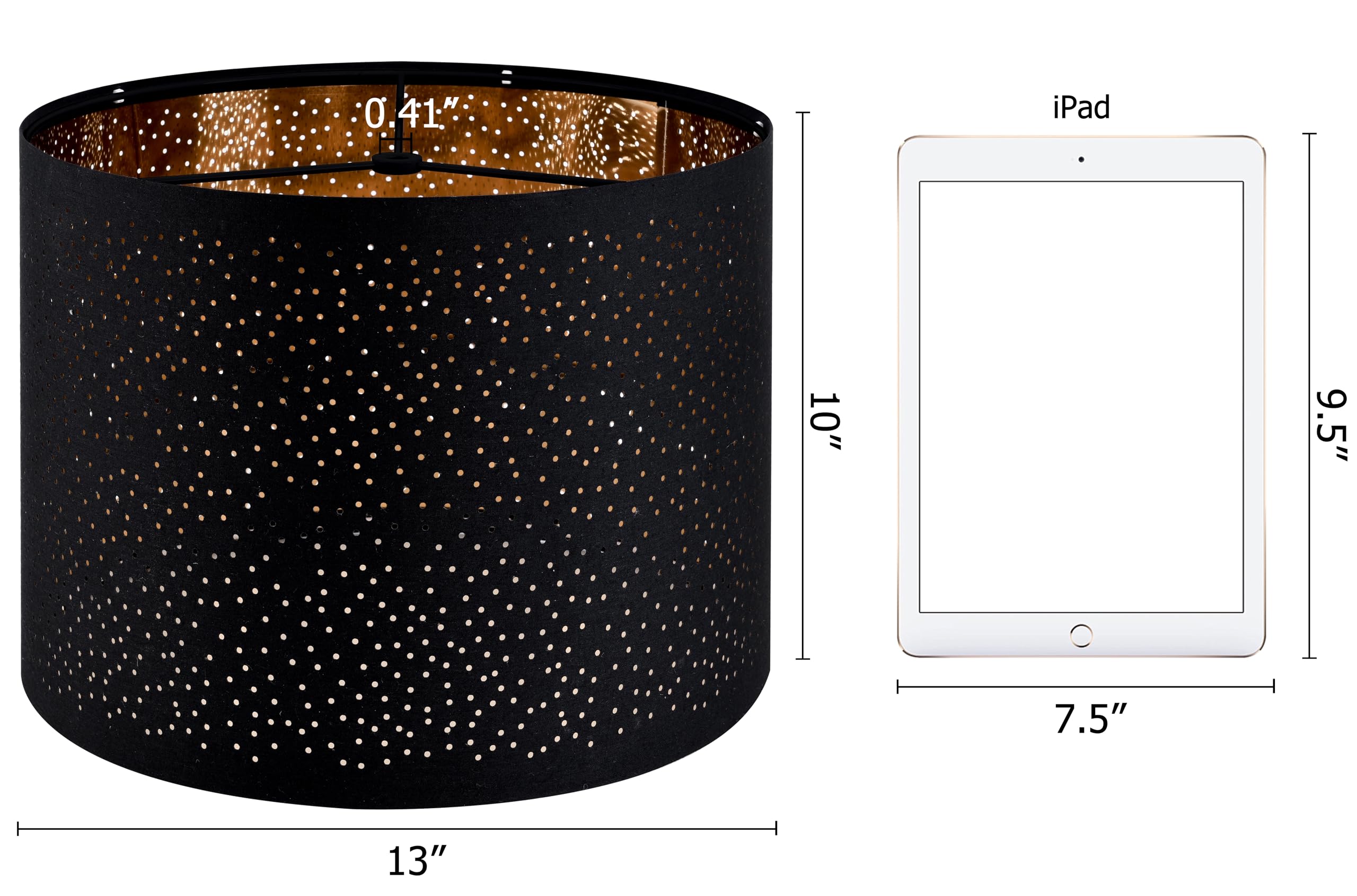 GO&SO Black Drum Lampshades Set of 2, Laser Drilling Design, 13"x13"x10", Fabric, Model GS5-16-BL-2