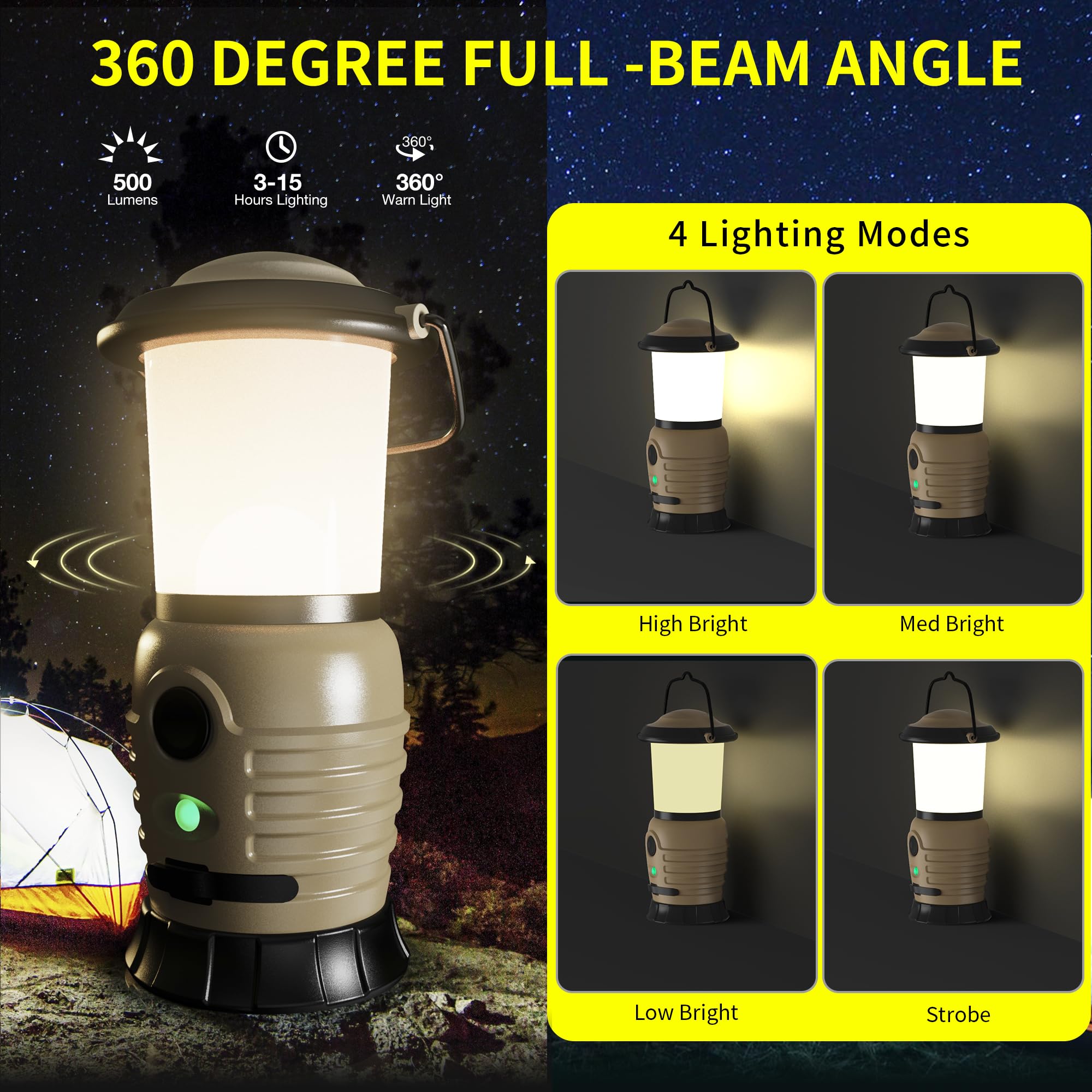 Camping Lantern Rechargeable, Portable LED Camping Lantern - Battery Tent Light with 4 Modes for Indoor Outdoor Home Emergency L