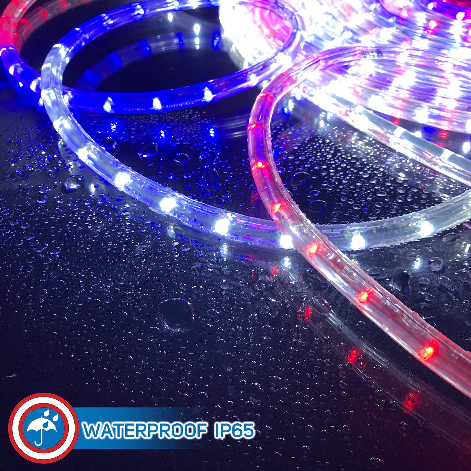 Russell Decor Patriotic Rope Lights - 30 Feet, Red White Blue, Plastic, Model RDROPERWB30 - Perfect for Independence Day & Memorial Day