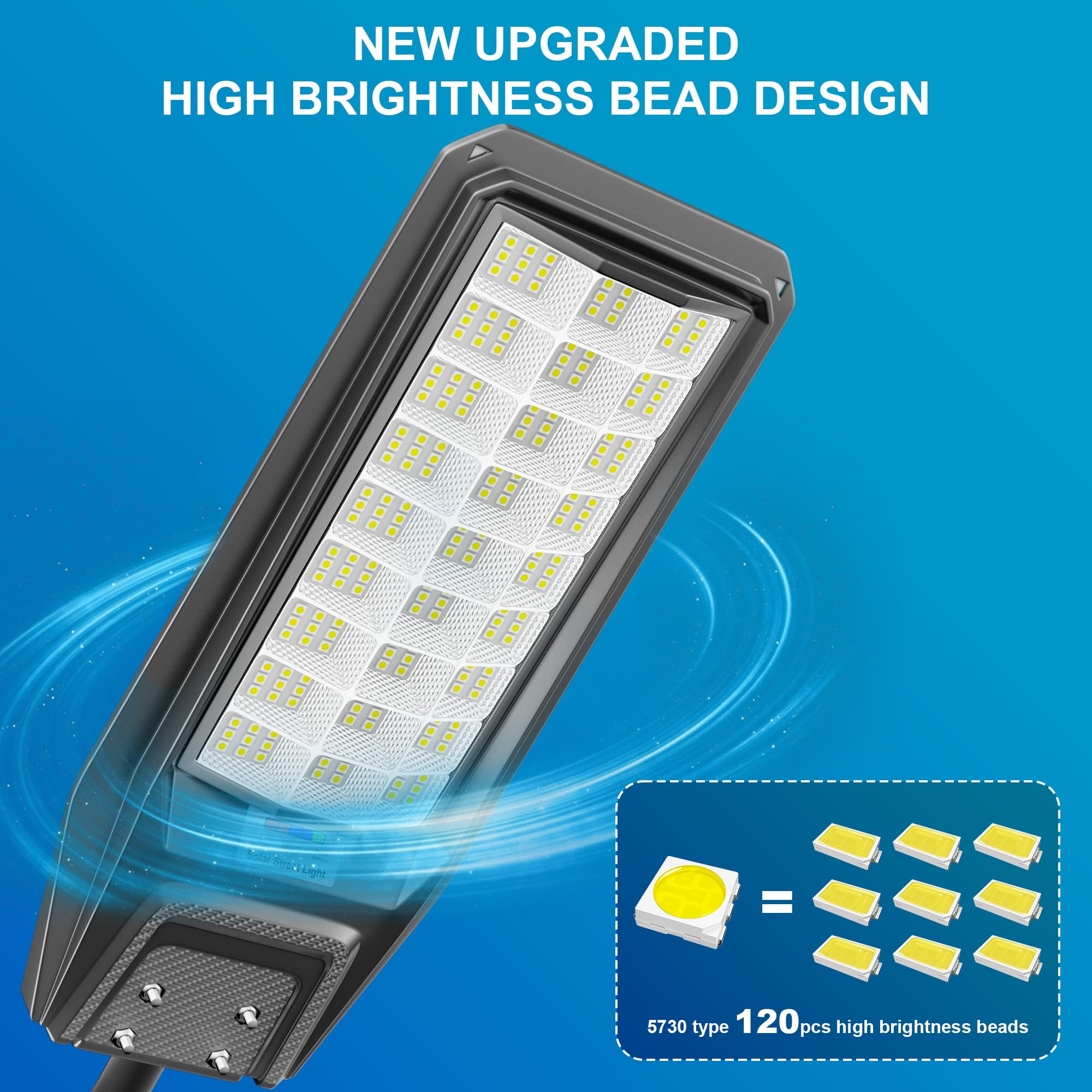 Jadisi Solar Street Light, 9000W Waterproof, Remote Control, Motion Sensor, 1 Pack, Black, Model CX-TW27A-1Pack